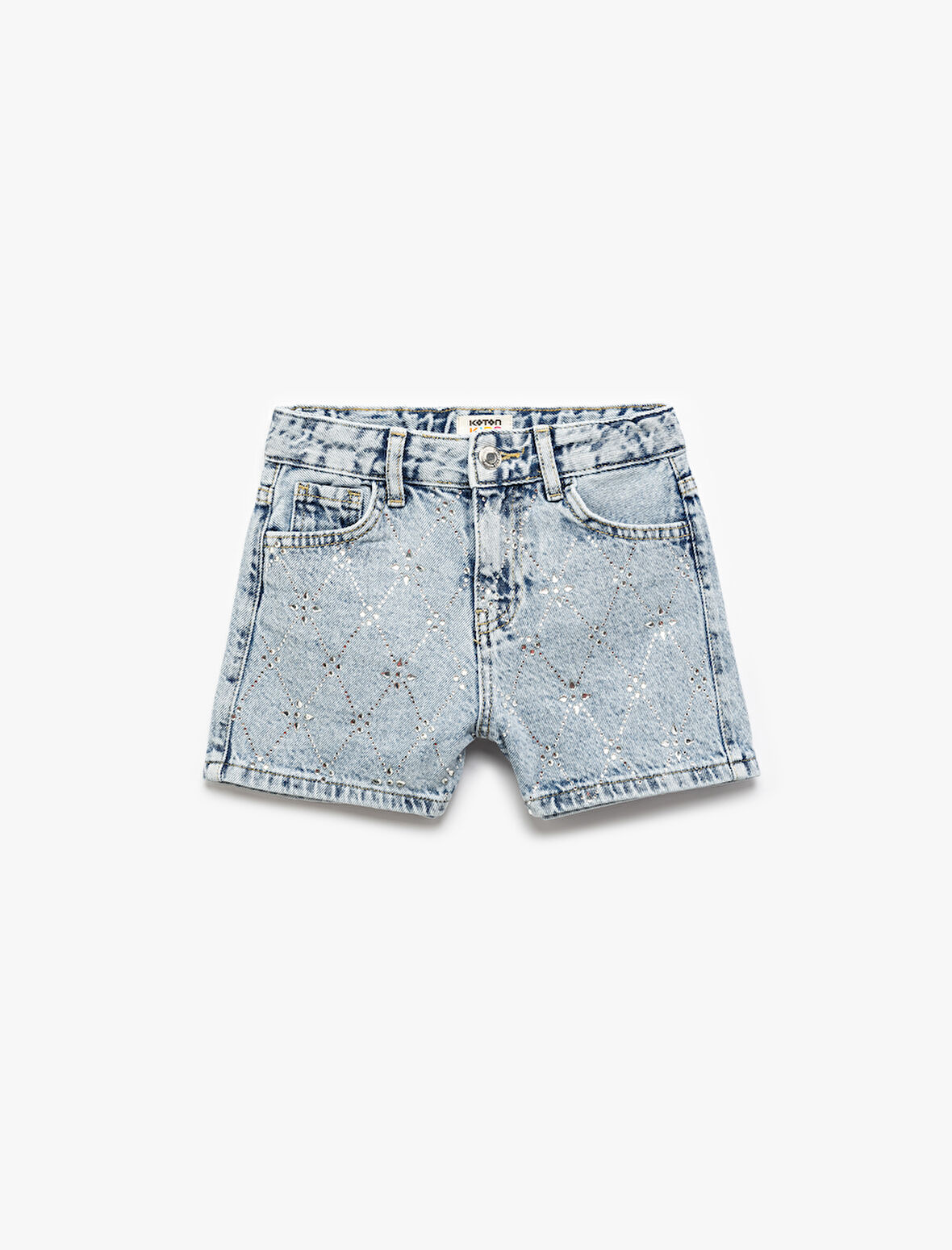 Taş Detaylı Cepli Pamuklu Denim Şort