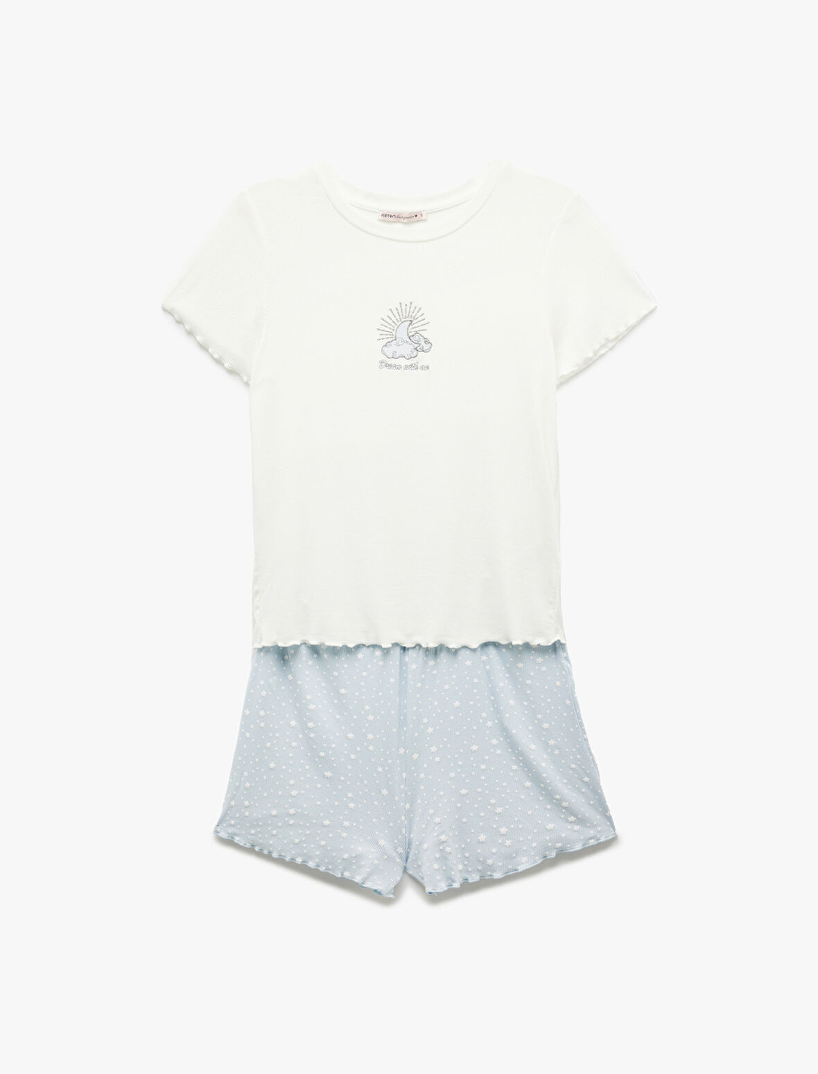 Bisiklet Yaka Kısa Kollu Yıldız Desenli Viskon Şortlu Pijama Takımı