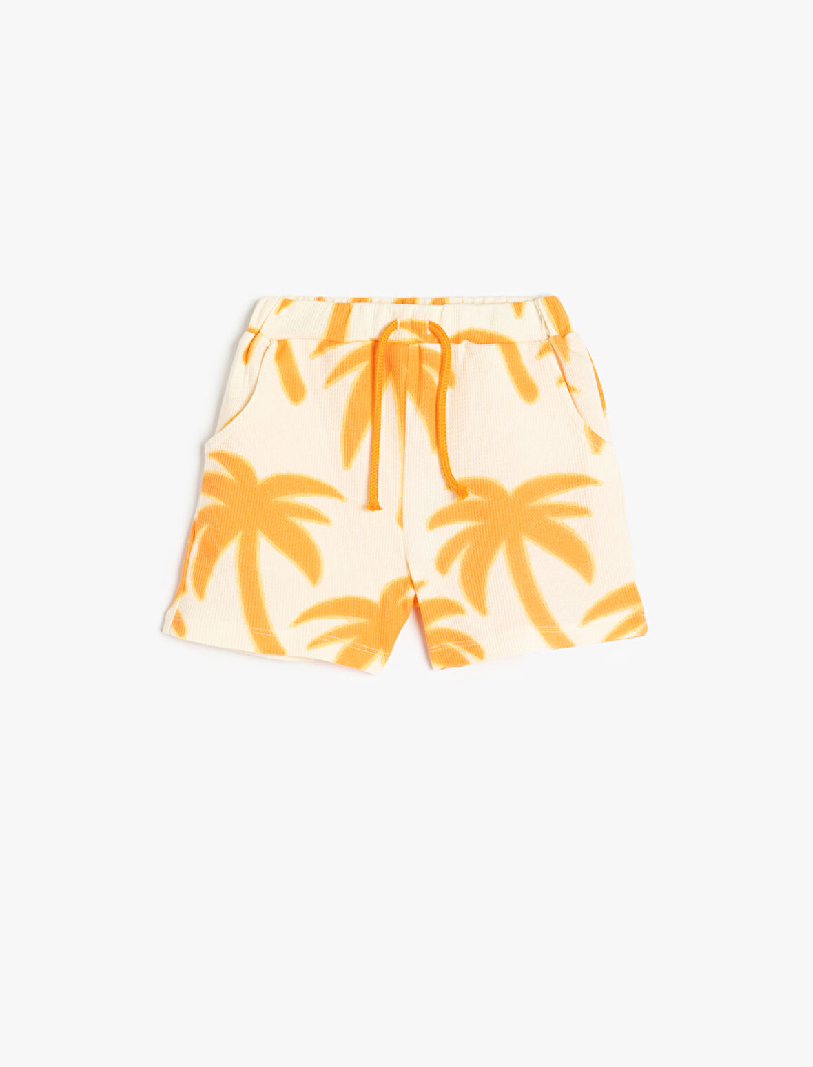 Palmiyeli Baskılı Beli Bağlamalı Pamuklu Şort