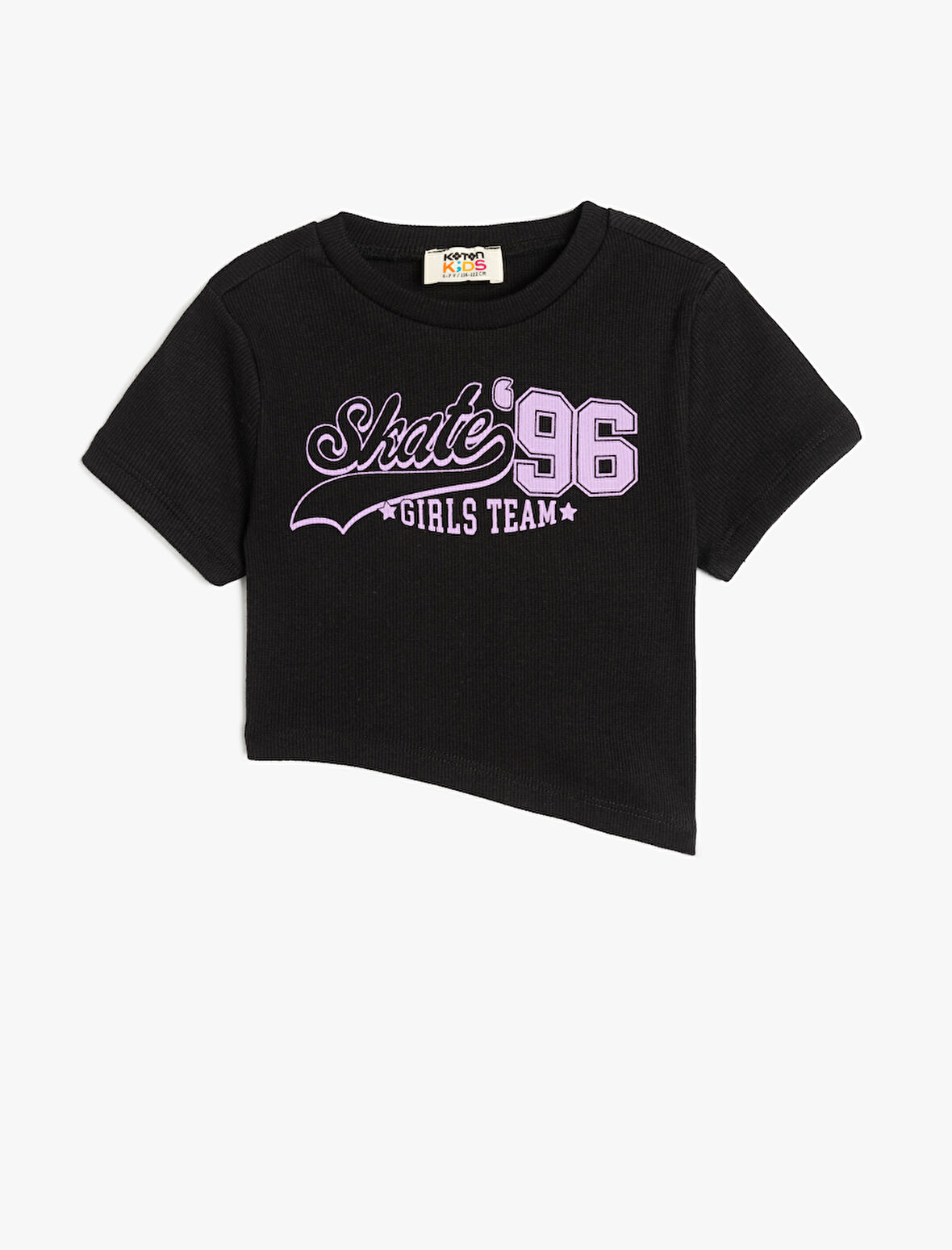 Slogan Baskılı Asimetrik Kesim Bisiklet Yaka Pamuklu Kısa Kollu Tişört