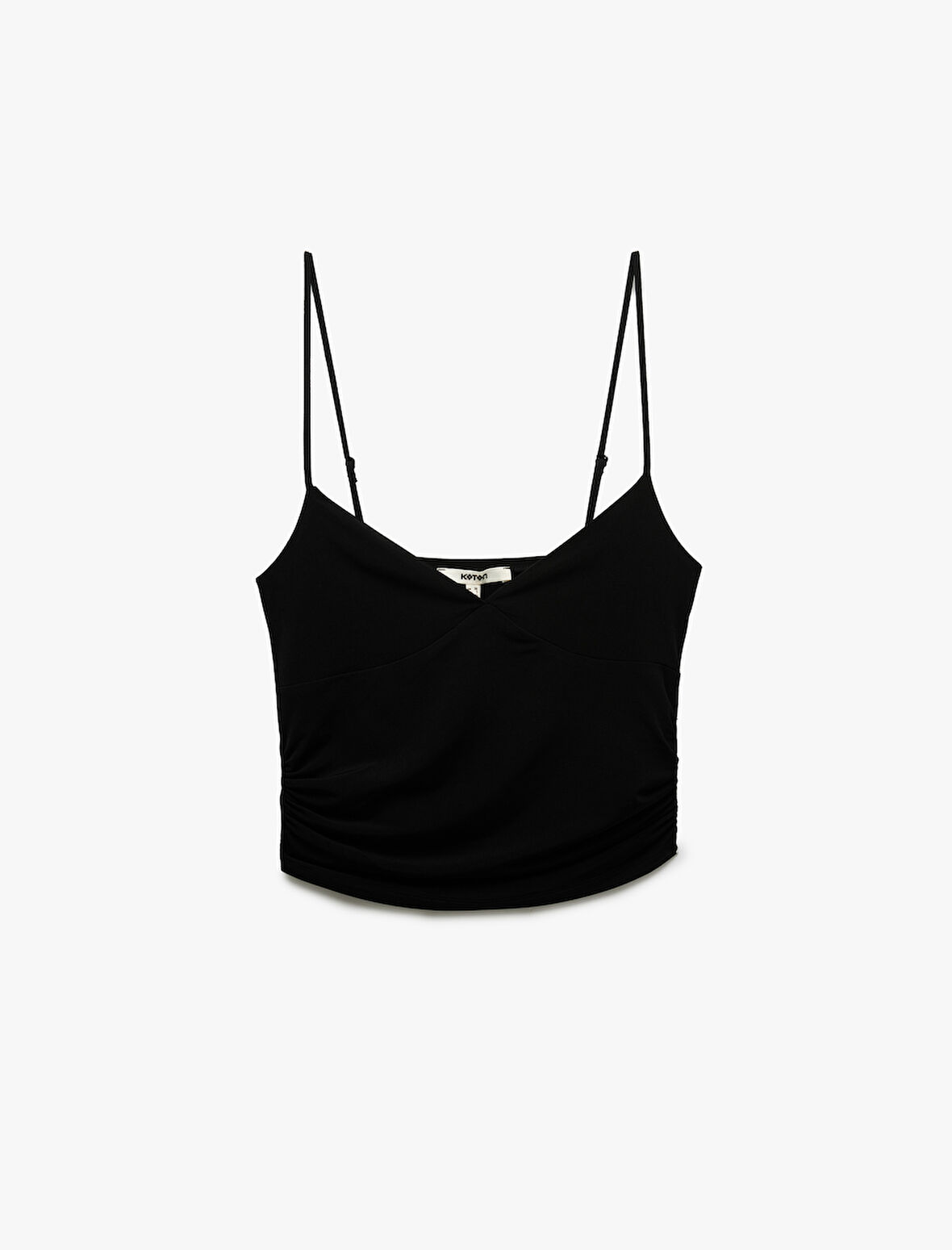 Skinny Fit Drapeli V Yaka İnce Askılı Bluz
