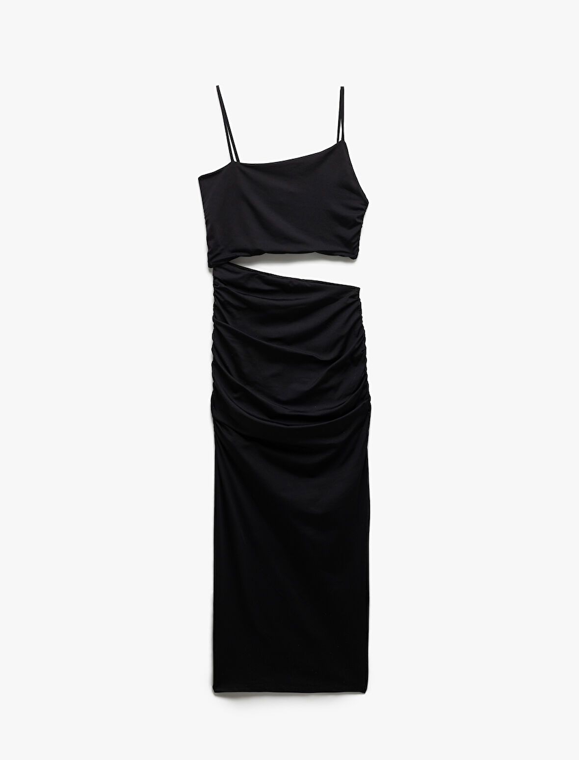 İnce Askılı Yan Pencere Detaylı Midi Bodycon Elbise