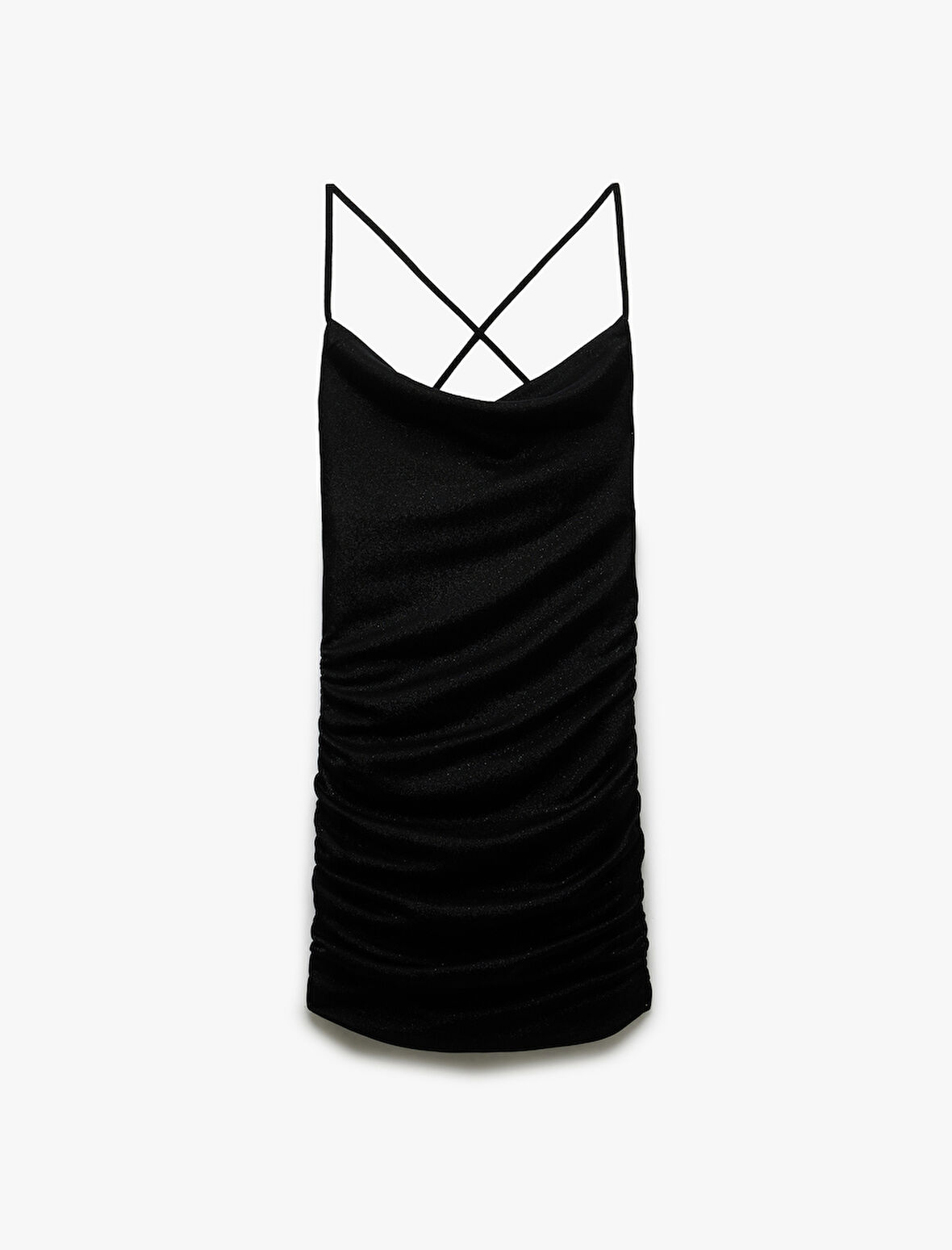 Drapeli Sırt Detaylı Simli İp Askılı Bodycon Mini Abiye Elbise