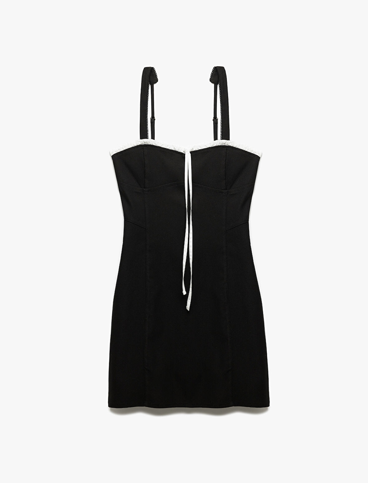 Kontrast Bağcıklı Kalp Yaka Sırt Detaylı Dar Kalıp Bodycon Askılı Mini Elbise