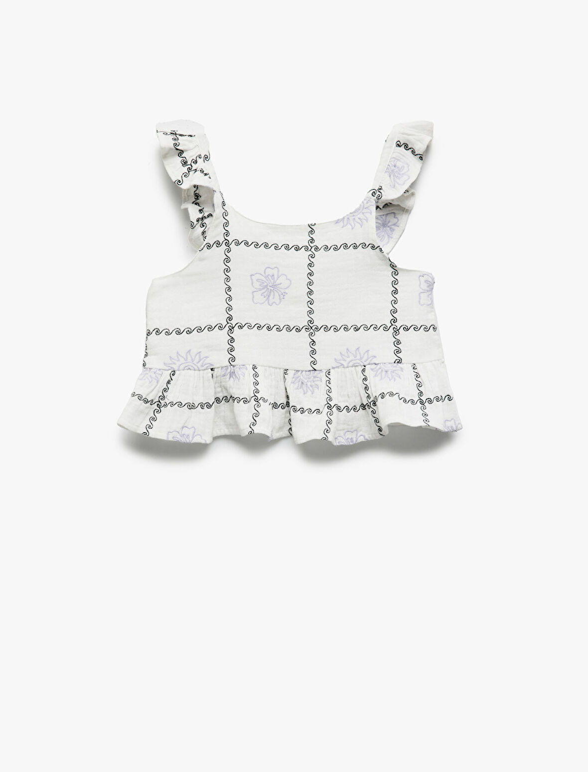 Pamuklu Fırfır Detaylı Askılı Crop Bluz