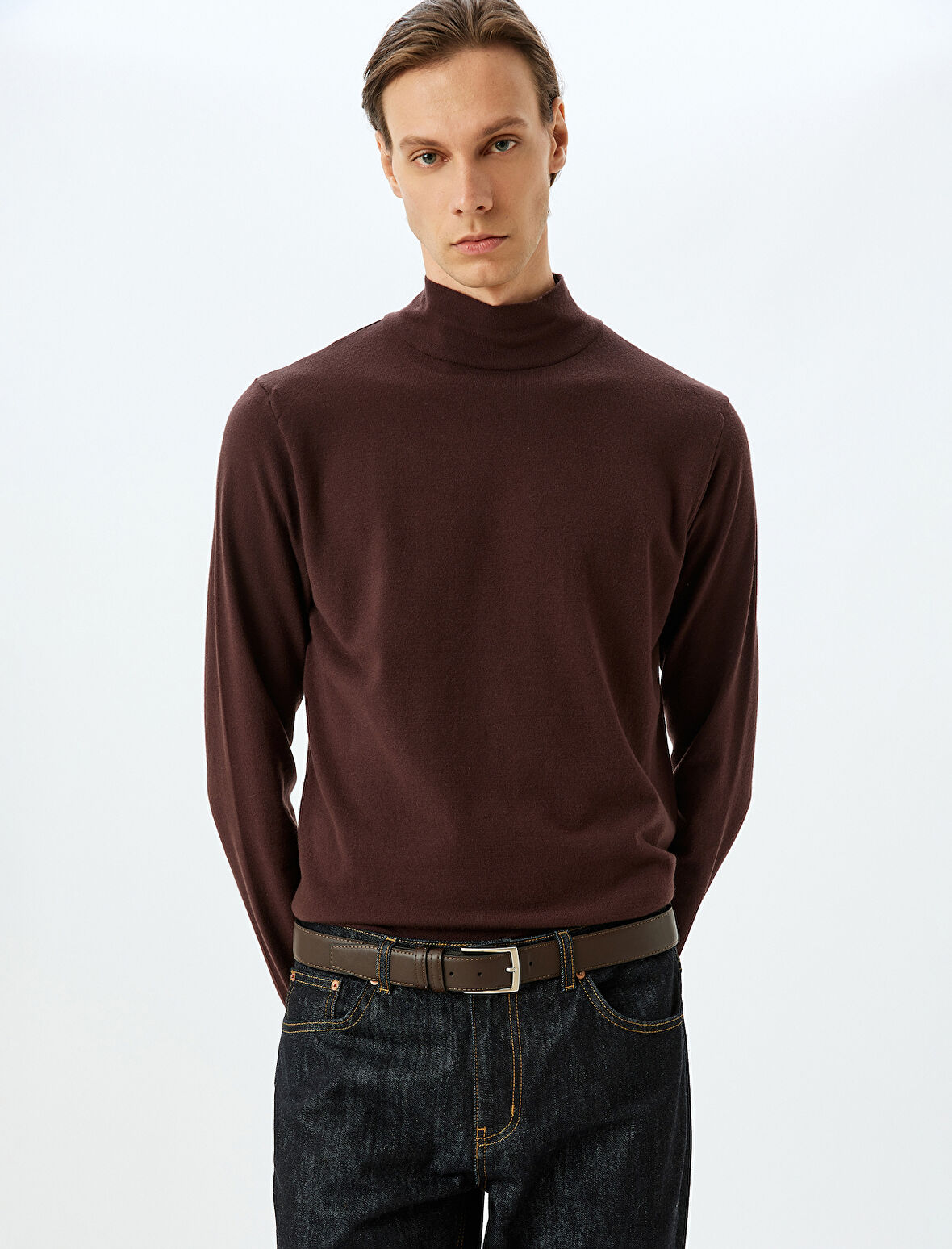 Boğazlı Triko Kazak Basic Uzun Kollu Viskon Karışımlı