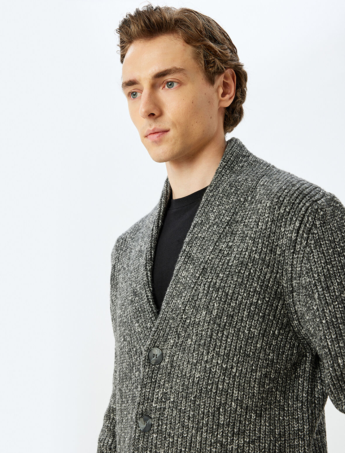 V Yaka Pamuk Karışımlı Düğmeli Triko Hırka