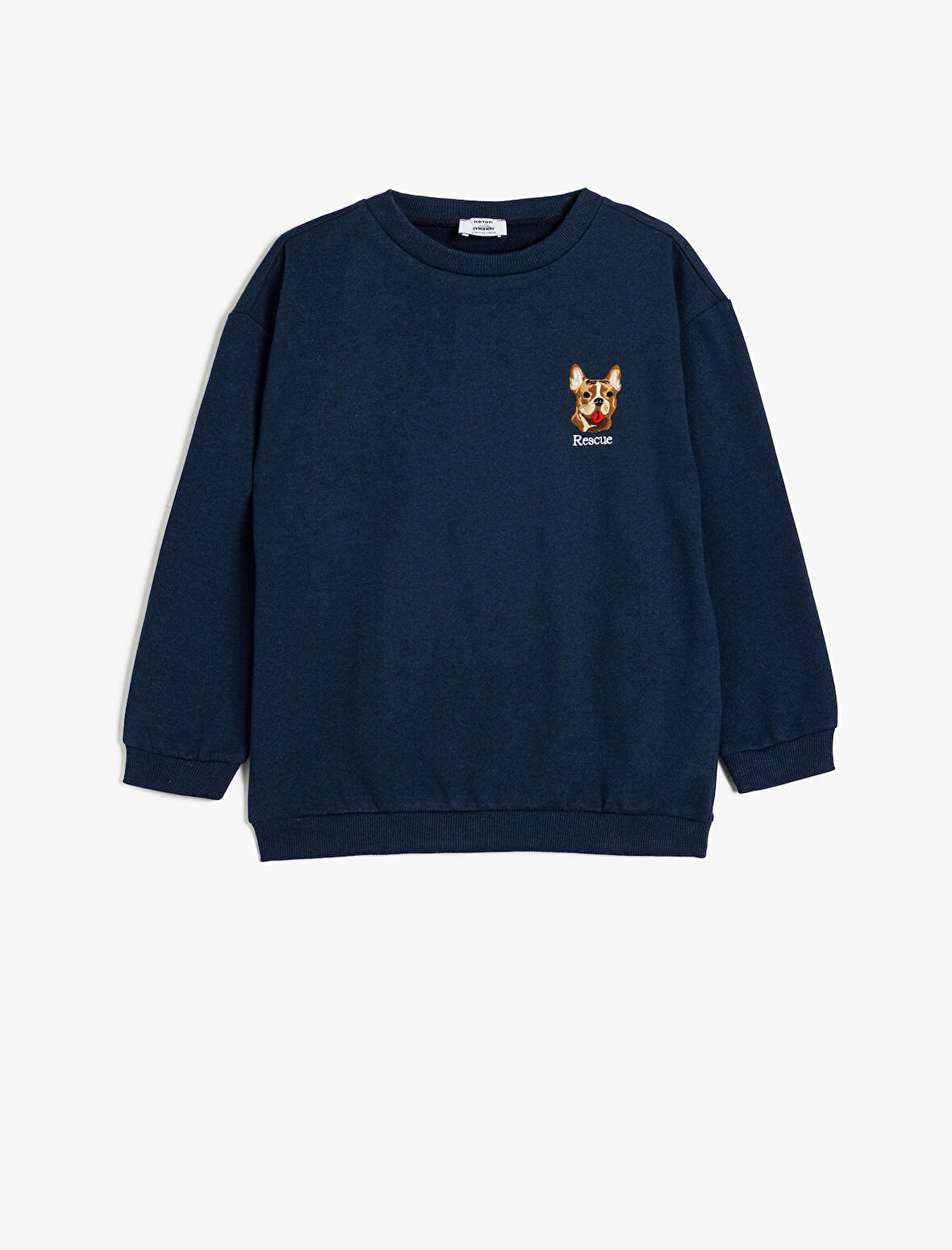Sweatshirt Köpek İşlemeli Bisiklet Yaka Uzun Kollu
