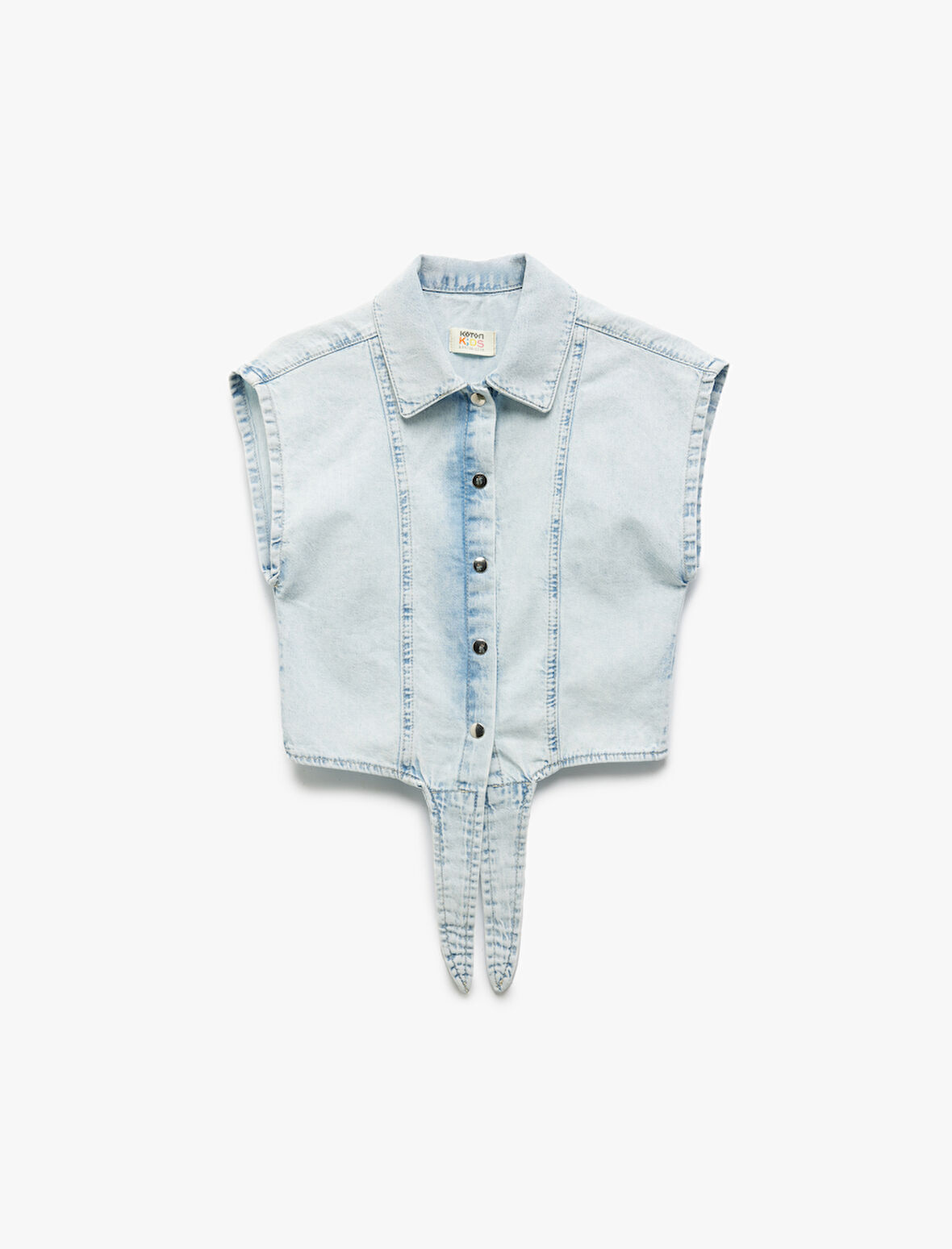 Düğme Kapamalı Bağlama Detaylı Pamuklu Denim Gömlek