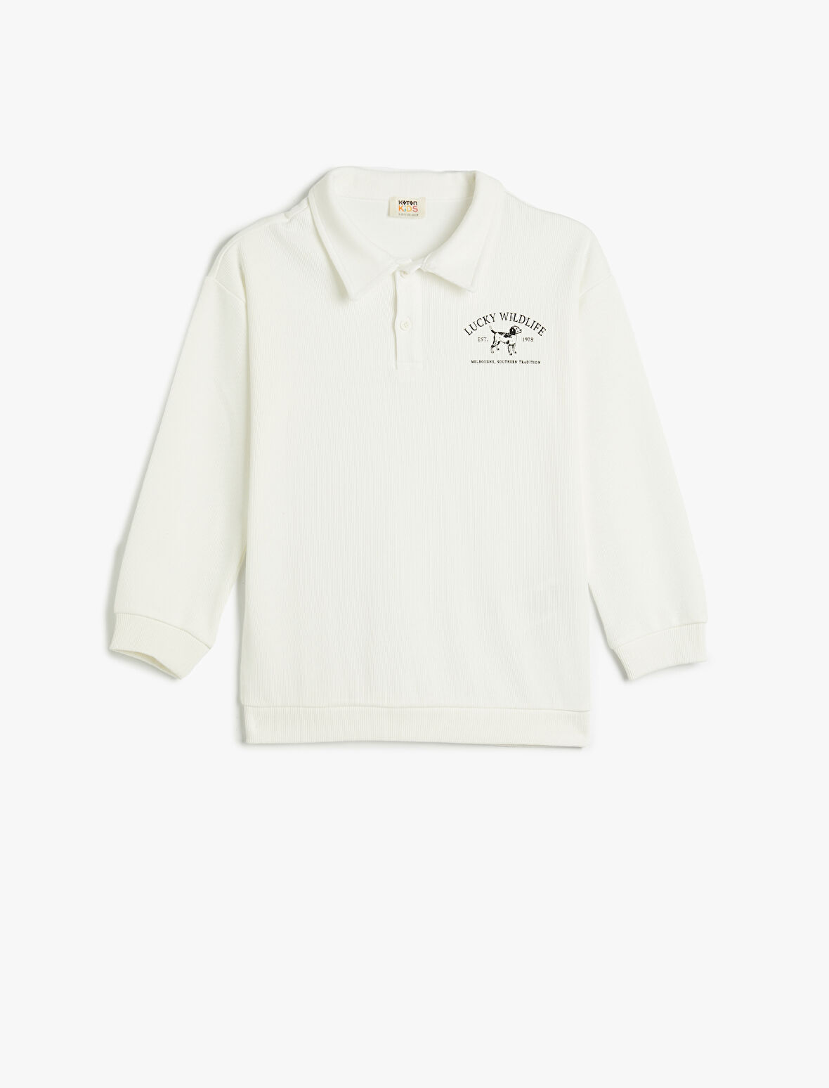 Polo Yaka Sweatshirt Köpek Baskılı Uzun Kollu Pamuklu