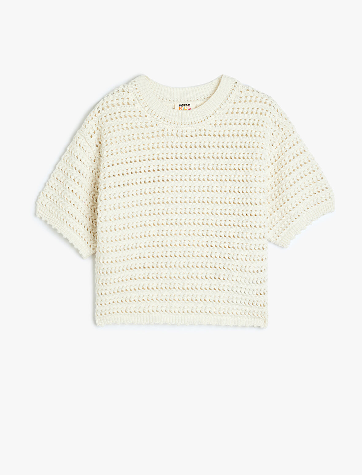 Kısa Kollu Bisiklet Yaka Ajurlu Triko Kazak