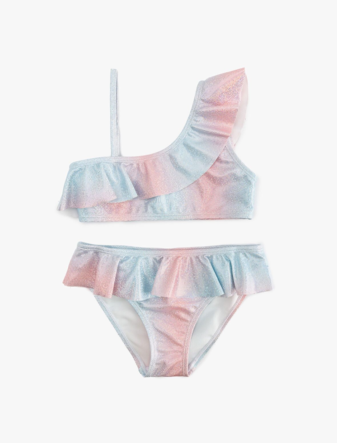 Bikini Takımı Fırfırlı Tek Omuz İnce Askılı