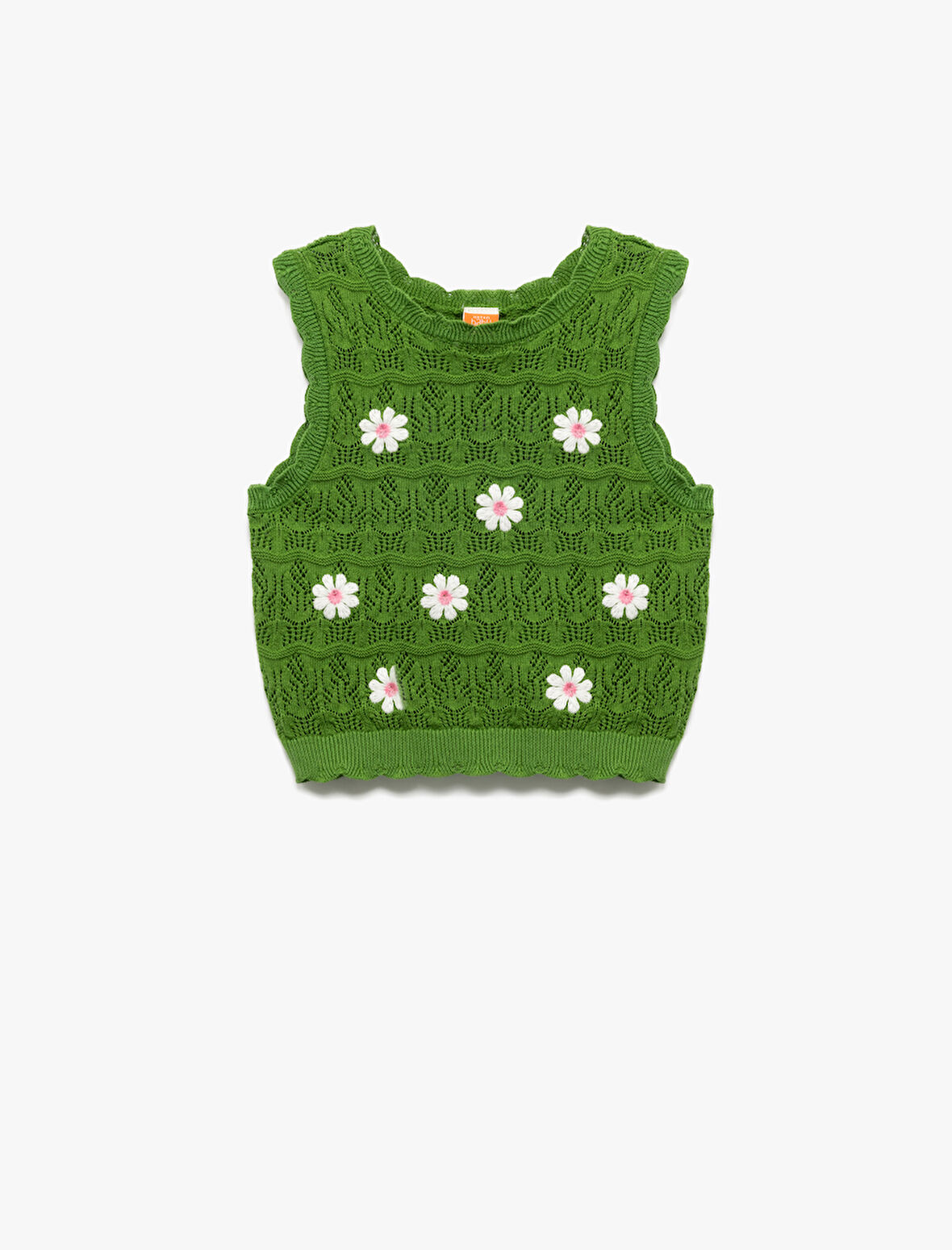 Çiçek Nakış Detaylı Bisiklet Yaka Pamuklu Triko Atlet