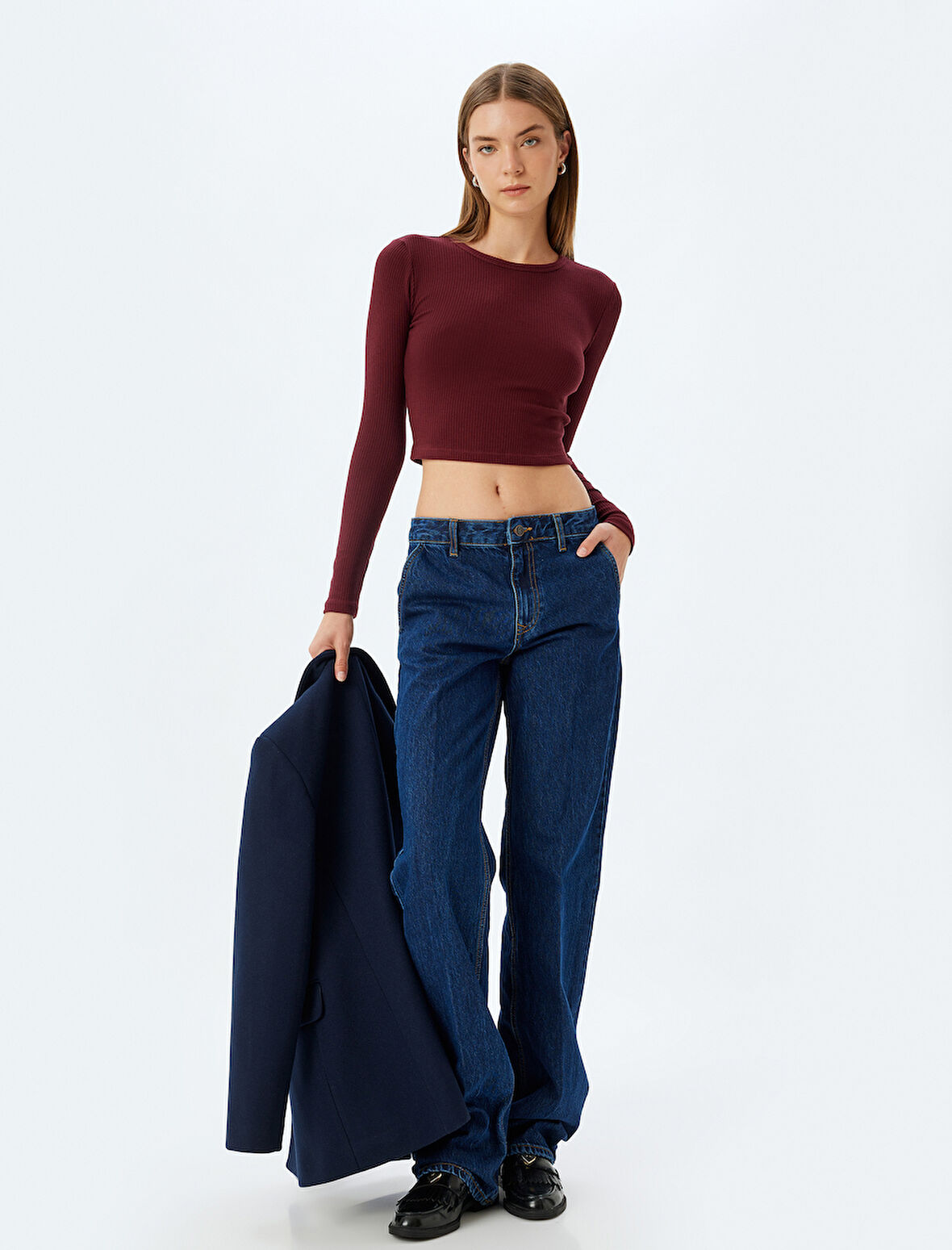 Kaşkorse Uzun Kollu Bisiklet Yaka Basic Crop Body 