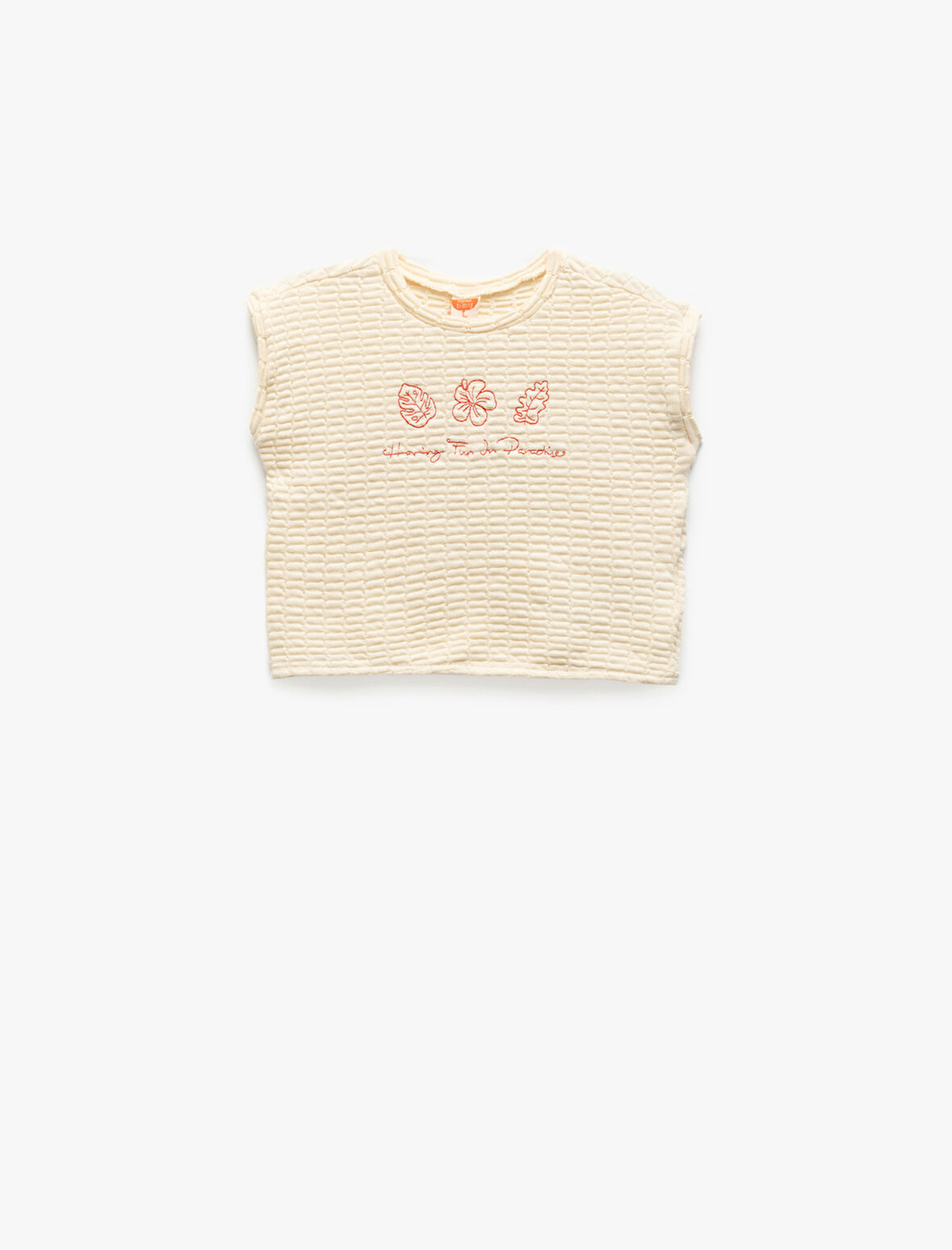 Nakış Detaylı Kolsuz Bisiklet Yaka Çizgili Tişört