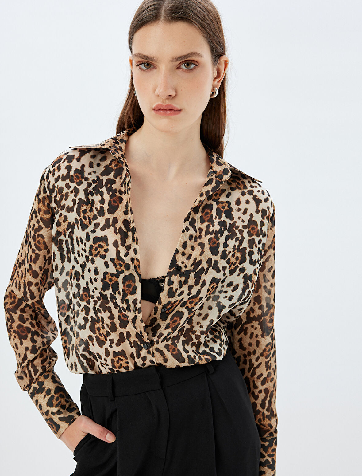 Leopar Desenli Gömlek Regular Fit Uzun Kollu