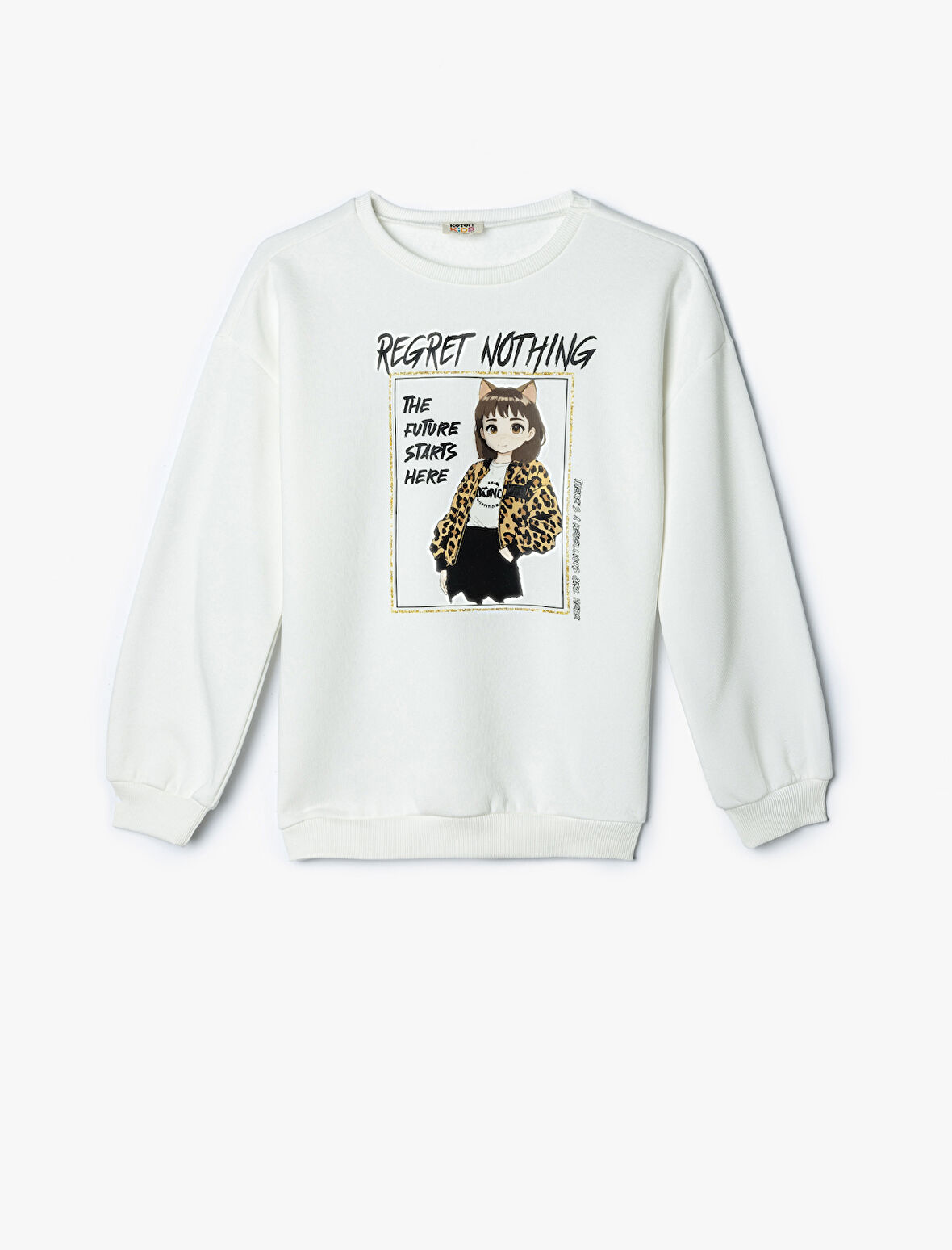 Sweatshirt Baskı Detaylı Bisiklet Yaka Uzun Kollu Şardonlu 