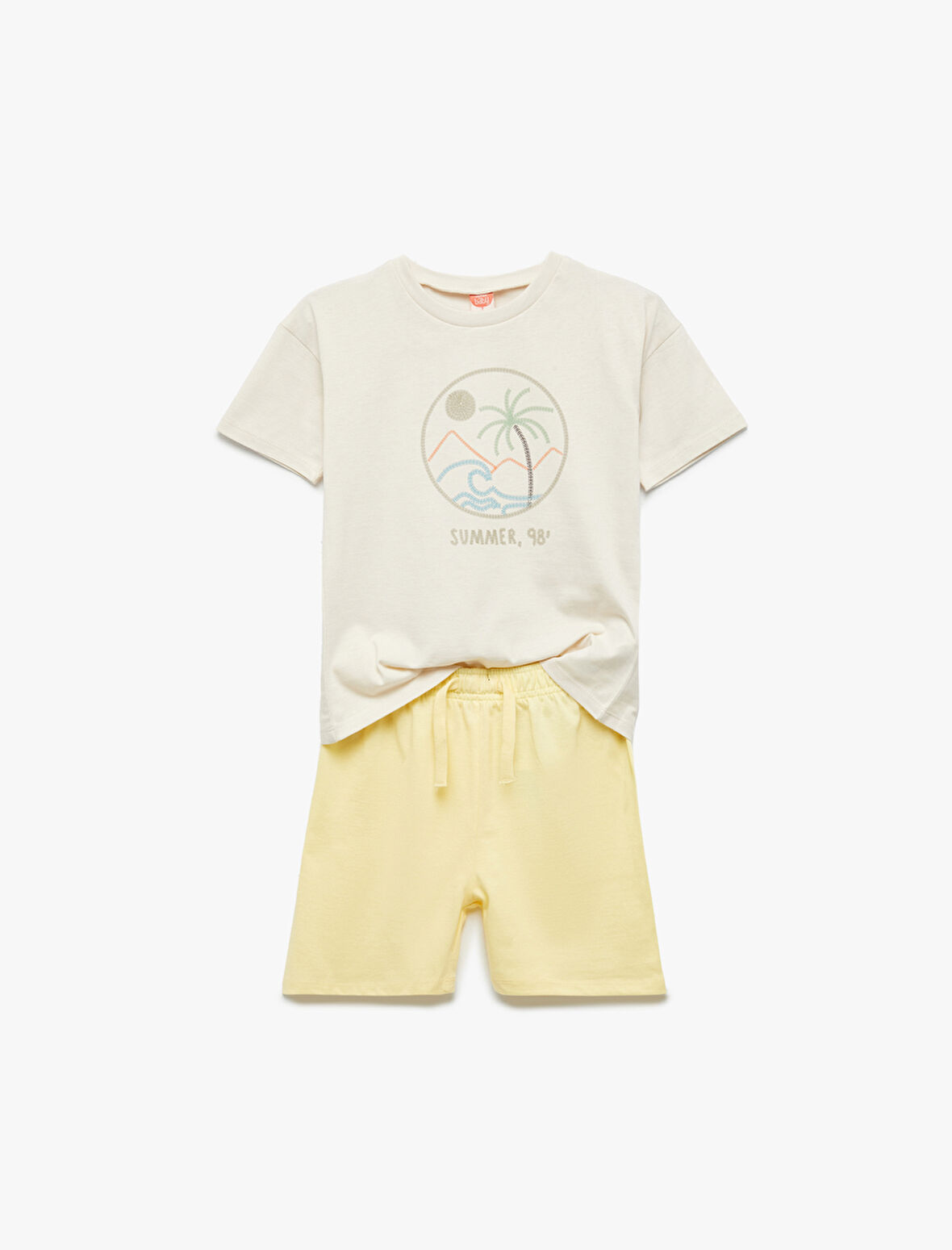 Baskılı Kısa Kollu Bisiklet Yaka Pamuklu Tişört ve Şort Seti