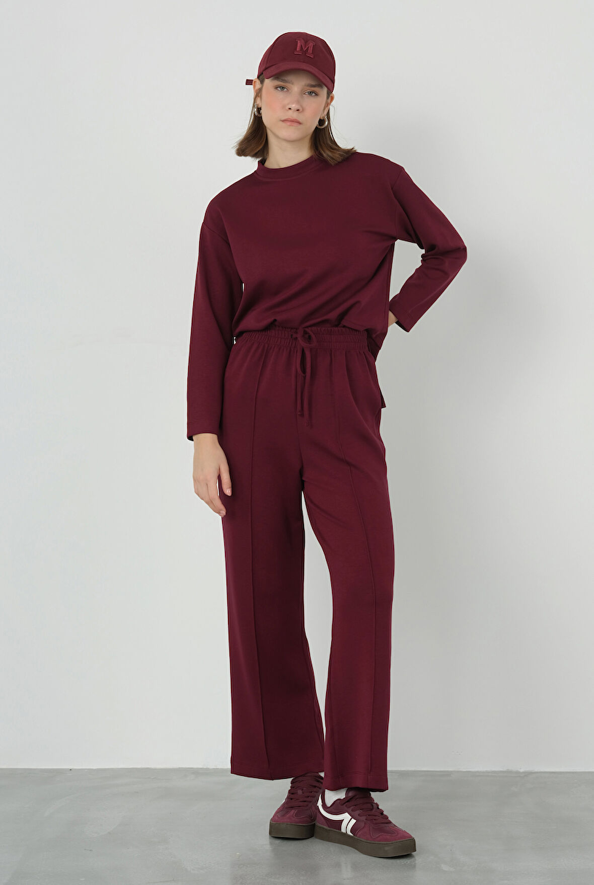 Önü Dikişli Modal Pantolon Bordo