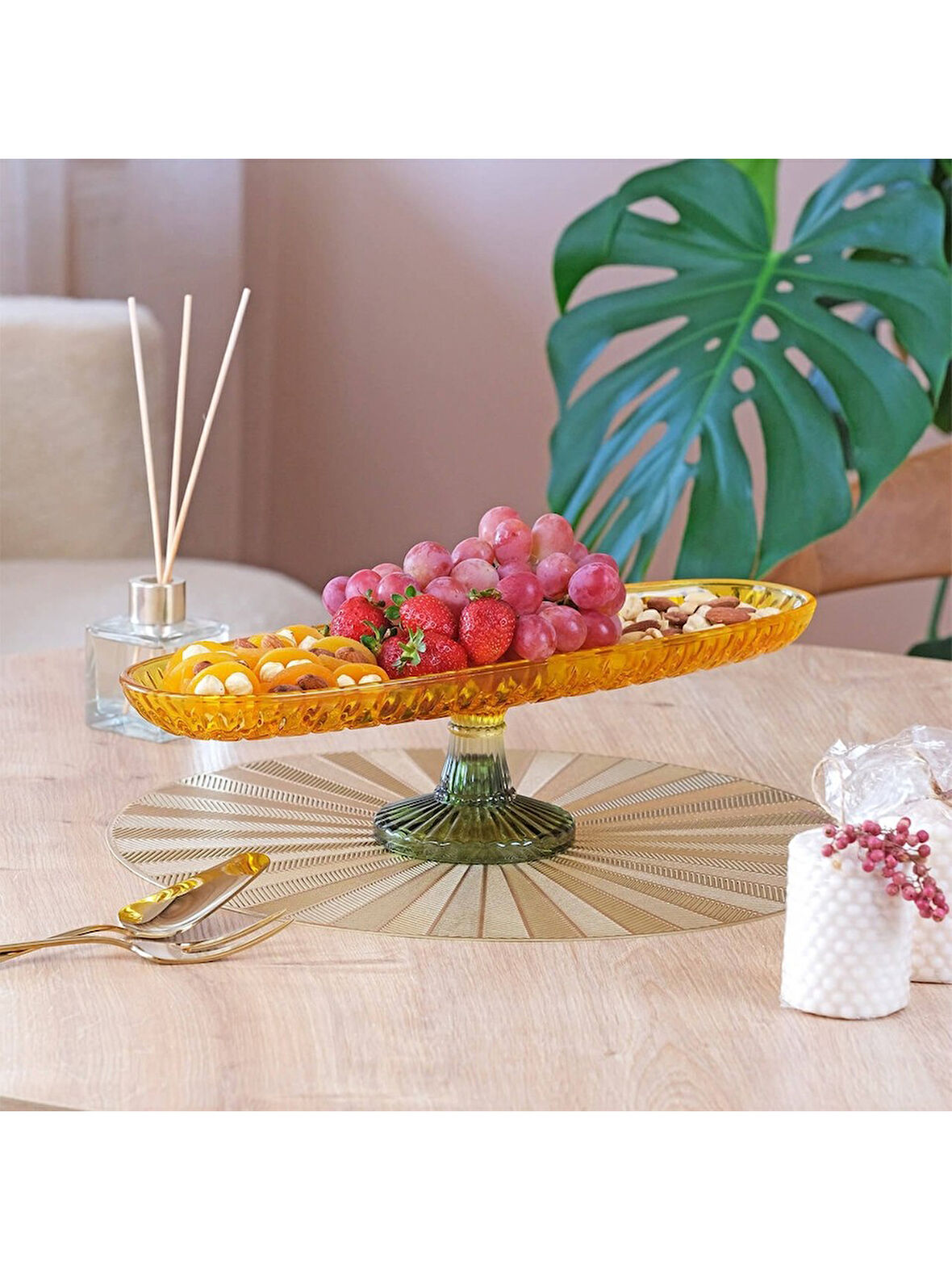 Glore Sunumluk Kafes Ayaklı Oval Sarı Yeşil 83333