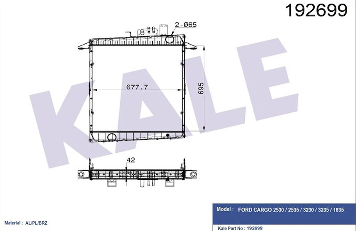 MOTOR SU RADYATORU BAKIR MODEL - FORD CARGO - 1830-2530-3230 CEKICI KAMYON 3 SIRA GB - KALE 0226313PA