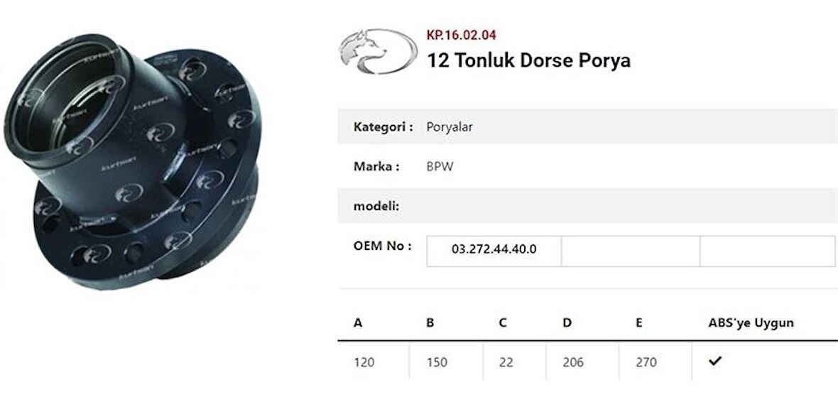 DINGIL PORYASI  BPW RÖMORK 6-9 TON ECO PLUS ÇAKMA BIJON - KURTSAN KP.16.02.04