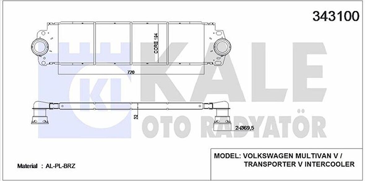 TURBO RADYATORU TRANSPORTER T5 T6 1.9 - 2.5TDI AXB AXC AXD AXE CAAA CAAB CAAC CAAD CAAE 03-15 - KALE 343100