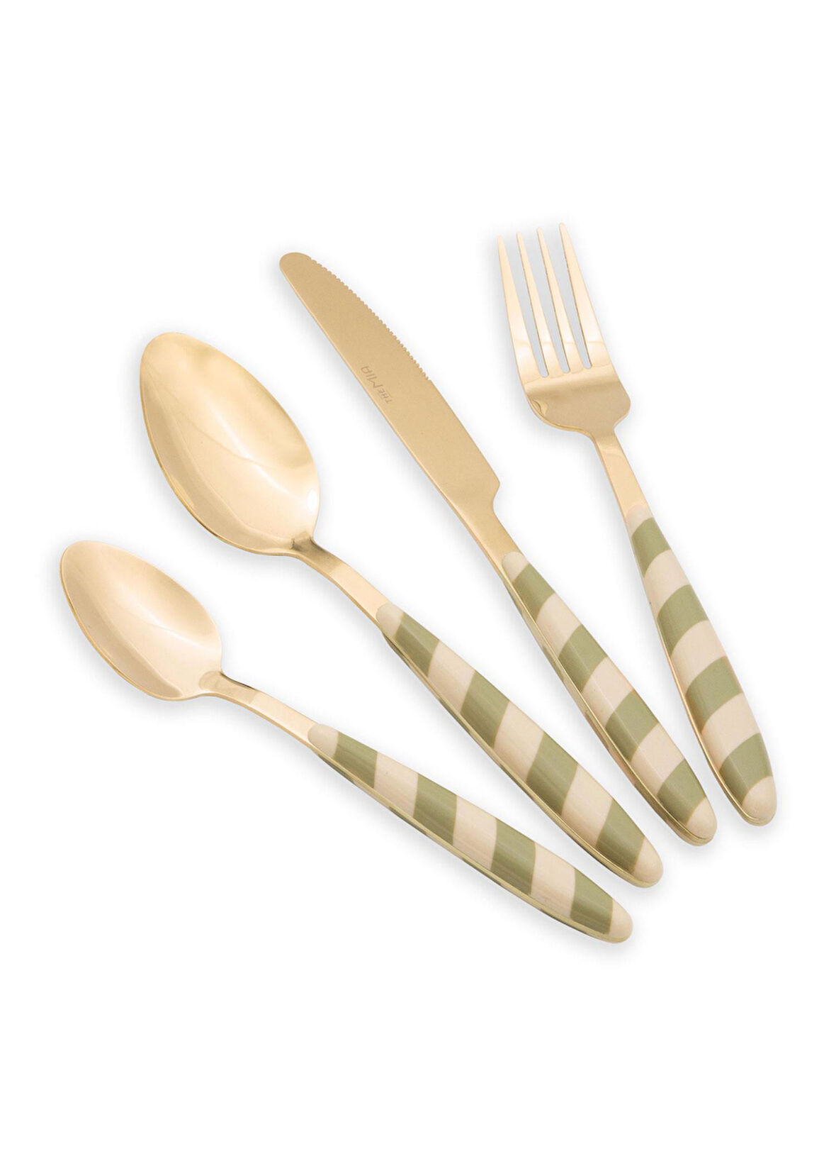 The Mia Joy Çatal Kaşık Bıçak Takımı Yeşil Gold 24 Parça