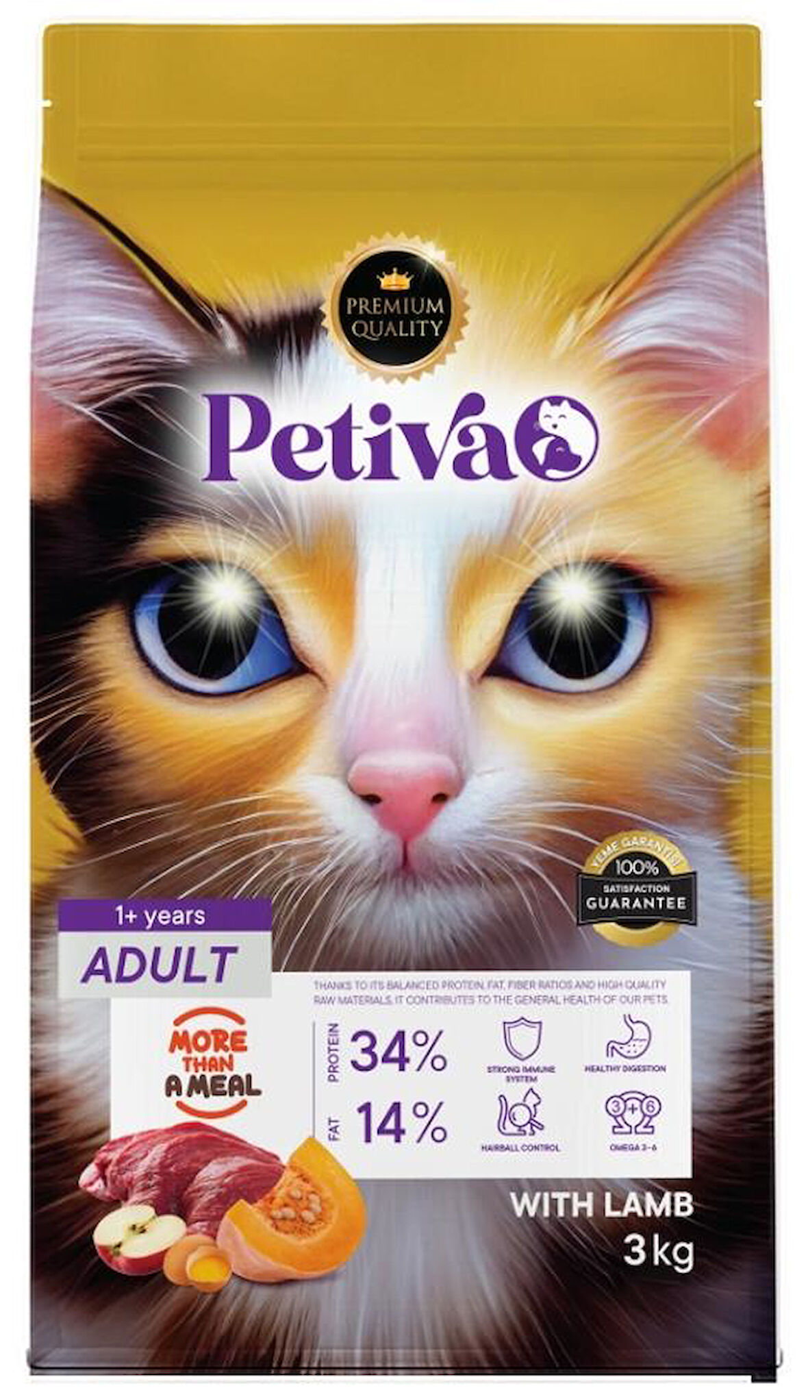 Petiva Yetişkin Kediler İçin Kuzu Etli Kuru Kedi Maması 3 Kg