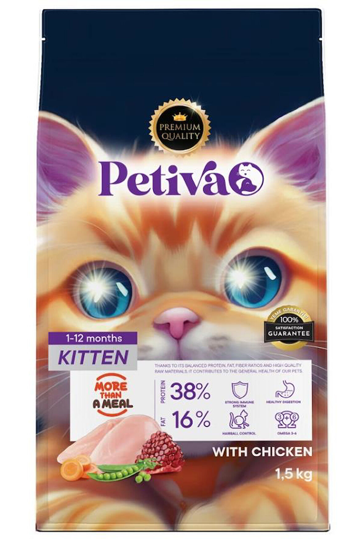 Petiva Yavru Kediler İçin Tavuk Etli Kuru Kedi Maması 1,5 Kg