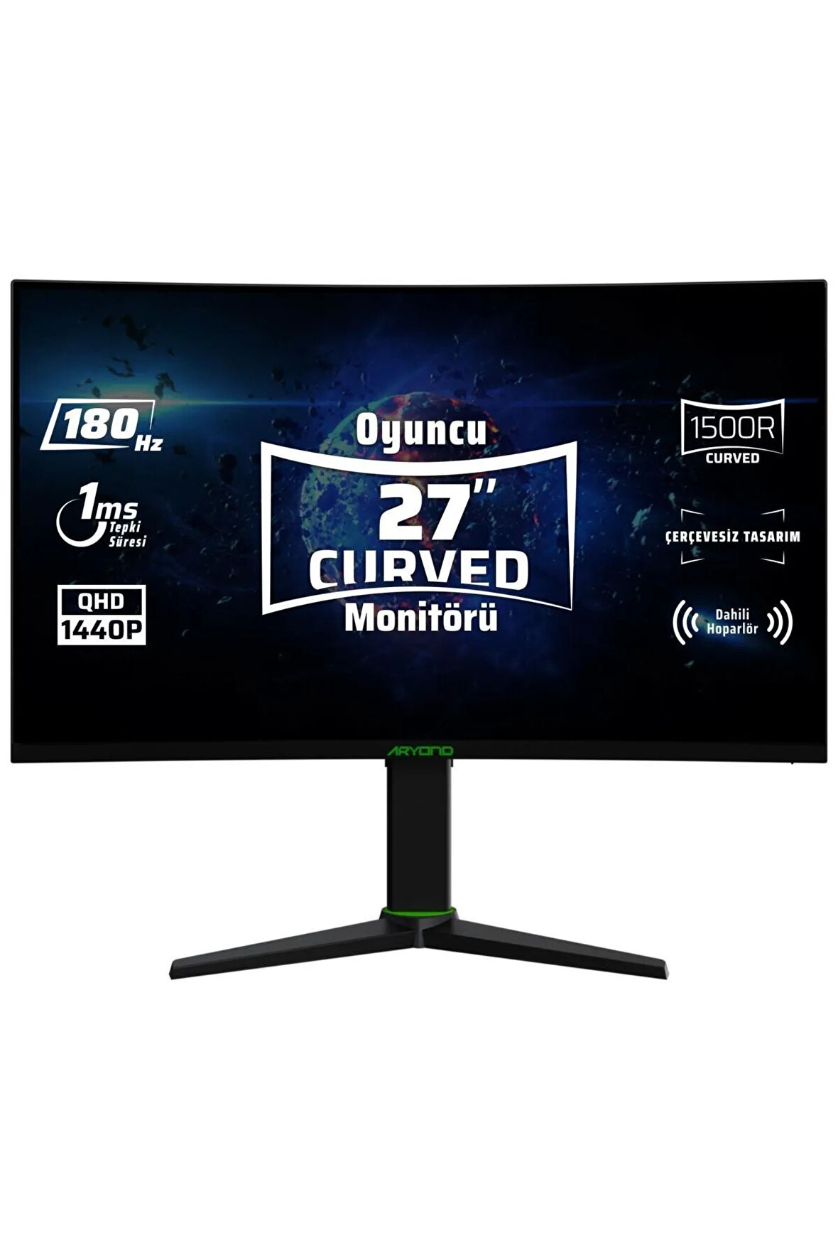 Aryond A27 V2 27" 180hz Qhd 1 Ms Hdr10 300 Nit G-sync Freesync Curved Pivot Va Oyuncu Monitörü