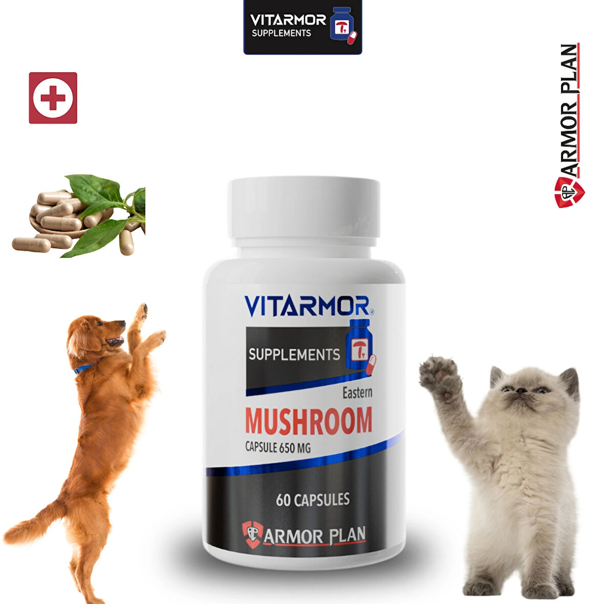 VITARMOR SUPPLEMENTS MUSHROOM KEDİ & KÖPEK Bağışıklık Sistemi Destekleyici 60 Kapsül 650 mg