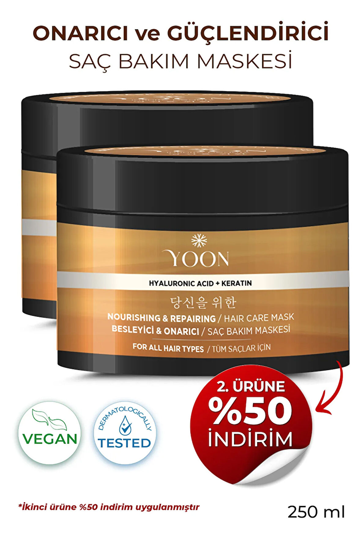 2'li Saç Bakım Maskesi 360° Yoğun Onarıcı Hyaluronic Asit ve Keratinli Saç Maskesi 2 Adet x 250ml