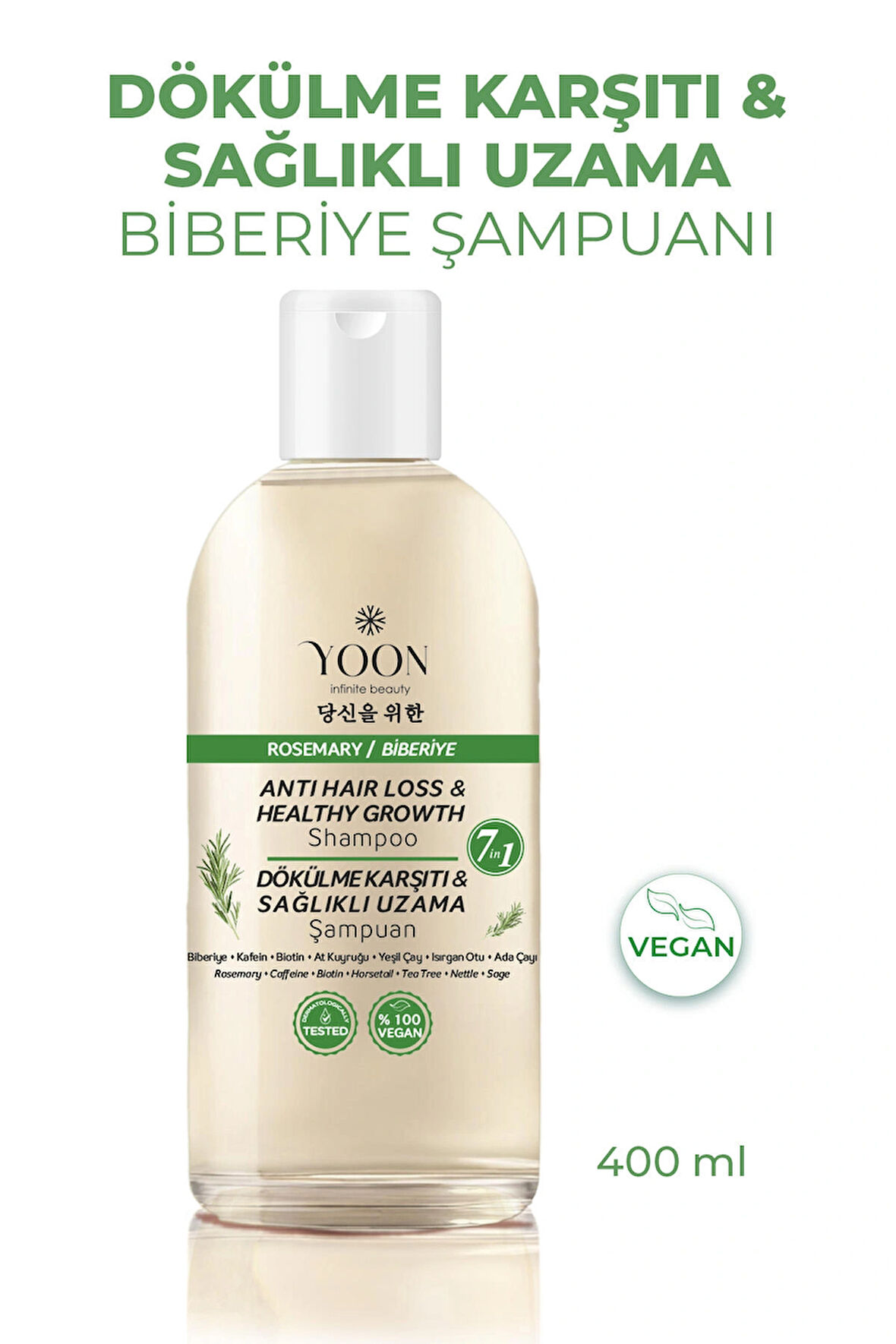 Saç Dökülme Karşıtı, Sağlıklı Hızlı Saç Uzatma, Uniseks, 7 Aktifli Biberiyeli Tuzsuz Şampuan 400ml