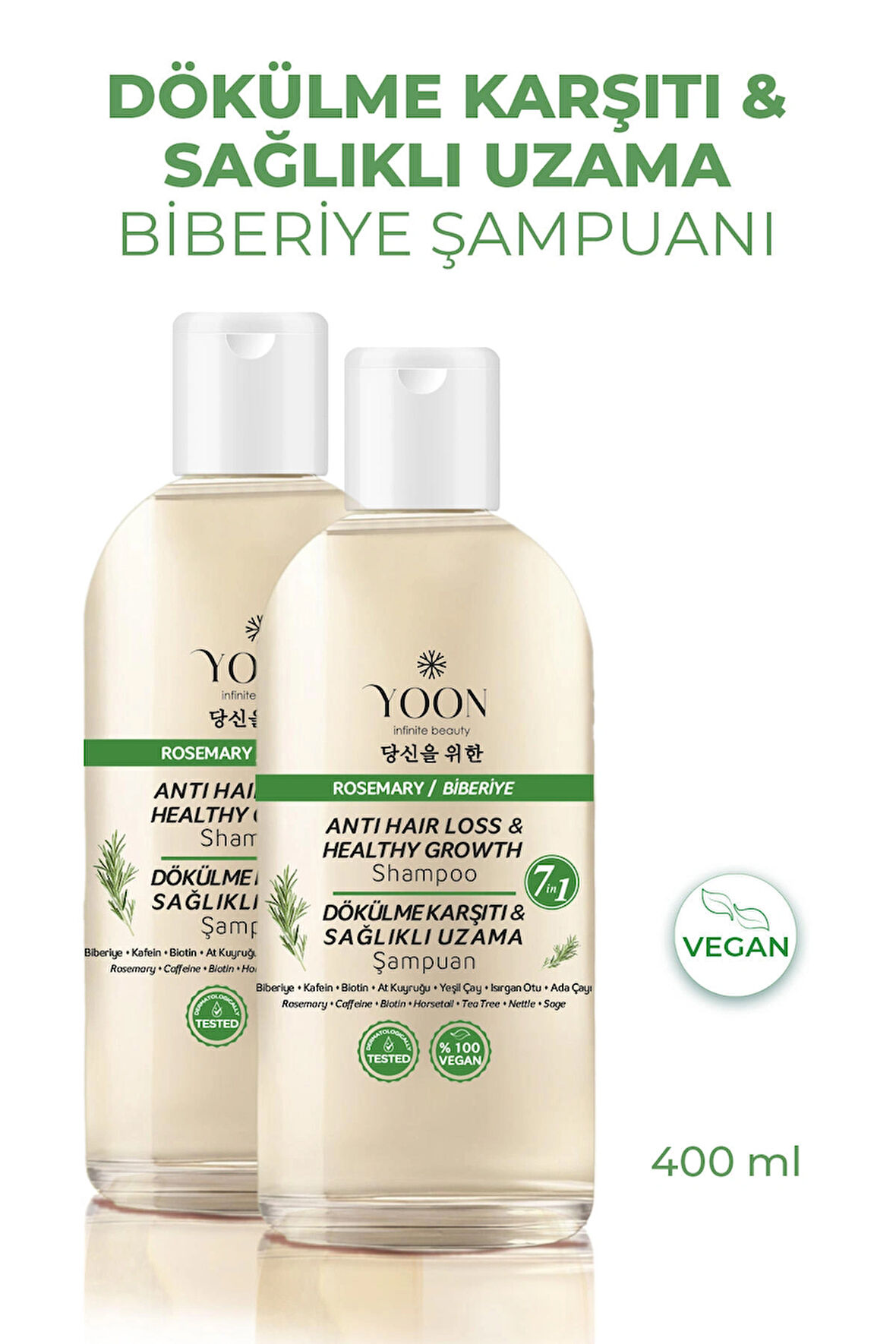 2'li Set Saç Dökülme Karşıtı, Sağlıklı Hızlı Saç Uzatma, 7 Aktifli Biberiyeli Tuzsuz Şampuan 2x400ml