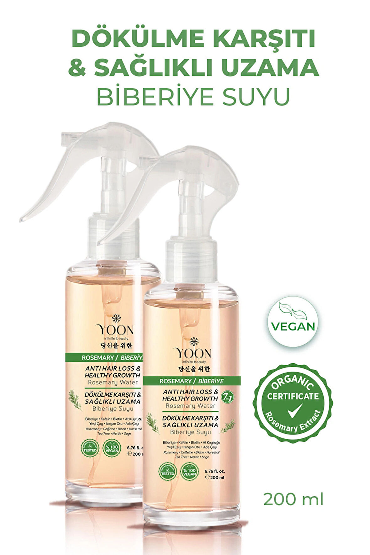 2'li Set Saç Dökülme Karşıtı,Sağlıklı Hızlı Saç Uzatma, 7 Aktifli Biberiyeli Saç Bakım Suyu 2x200 ml