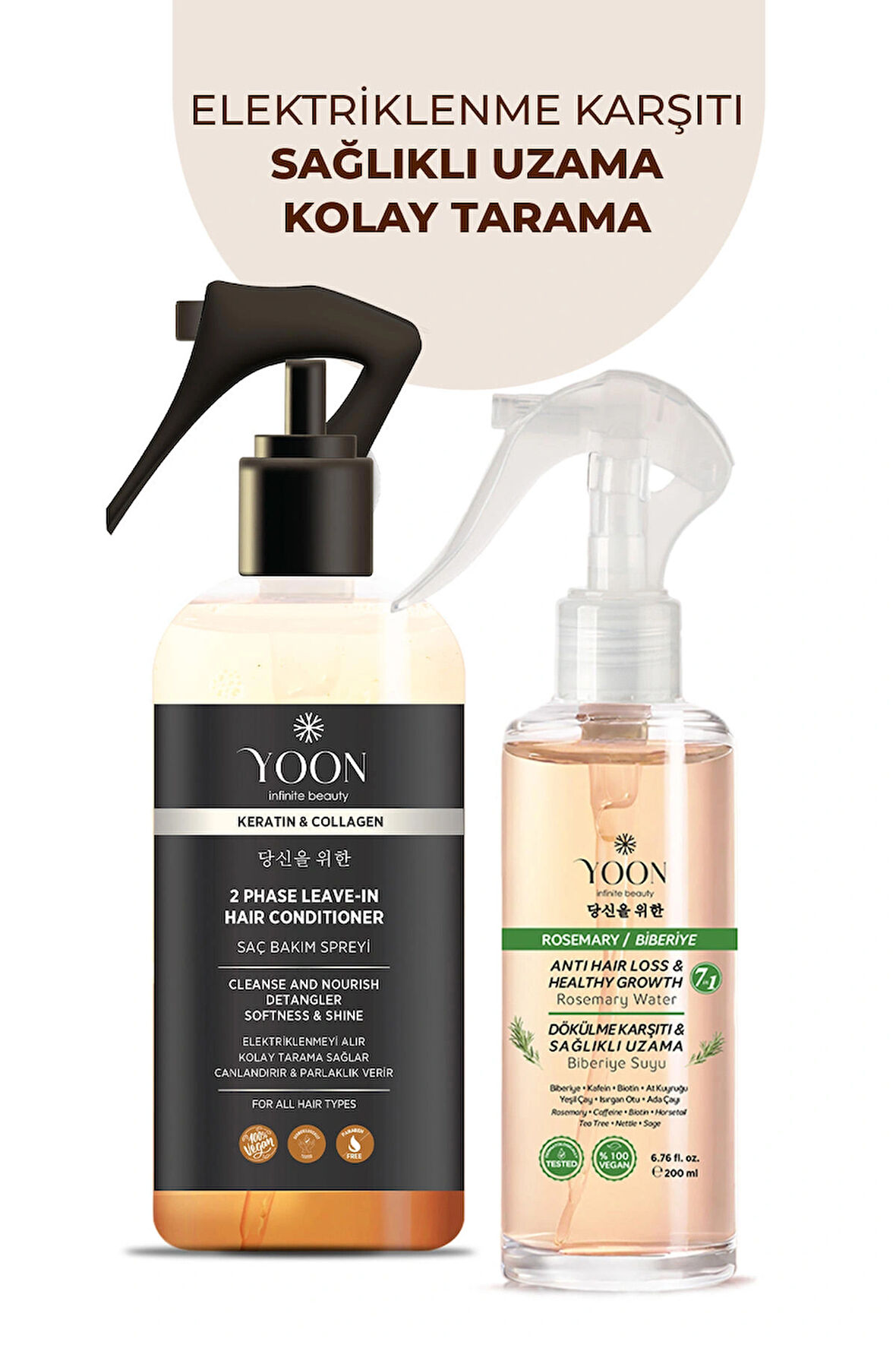 2'li Vegan Saç Spreyi & Biberiyeli Saç Bakım Suyu, 7 Doğal Aktifli, Keratin ve Kolajen İçerikli Set