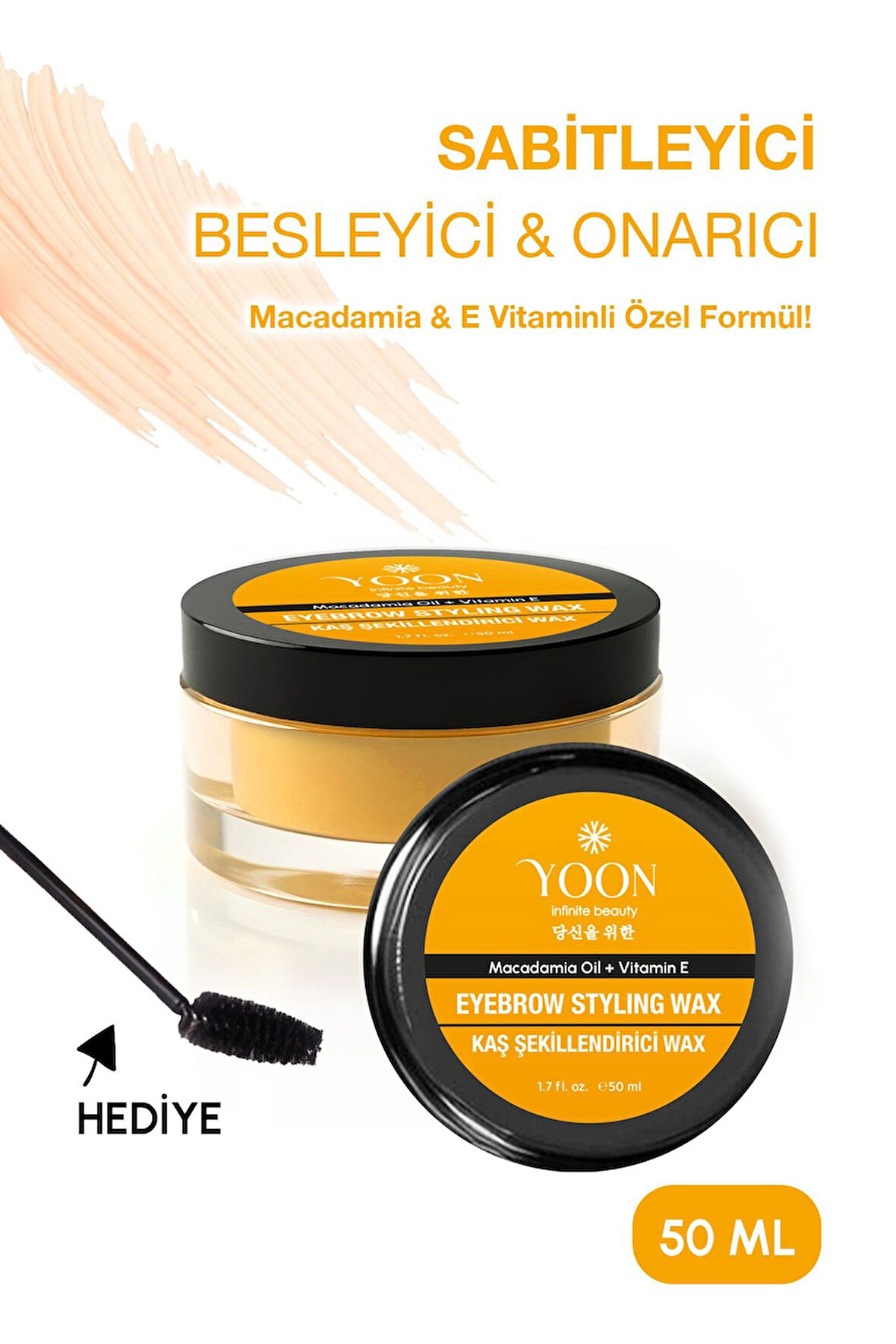 Kaş Sabitleyici Wax – Macadamia Yağı & E Vitaminli Kaş Şekillendirici 50ml + Fırça Hediyeli