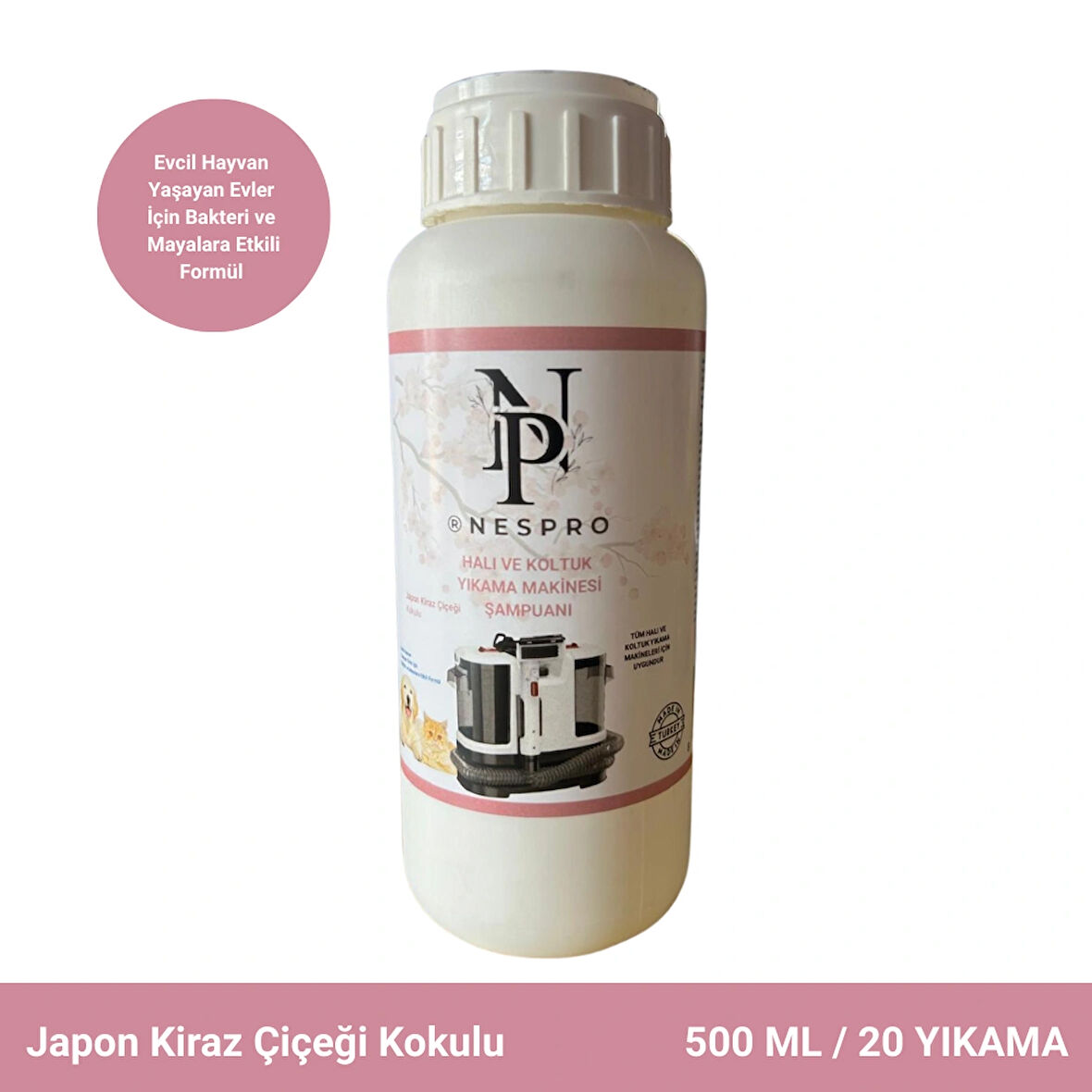 Nespro Halı ve Koltuk Yıkama Makinesi Şampuanı/Deterjanı - Japon Kiraz Çiçeği Kokulu Köpüksüz 500 ml