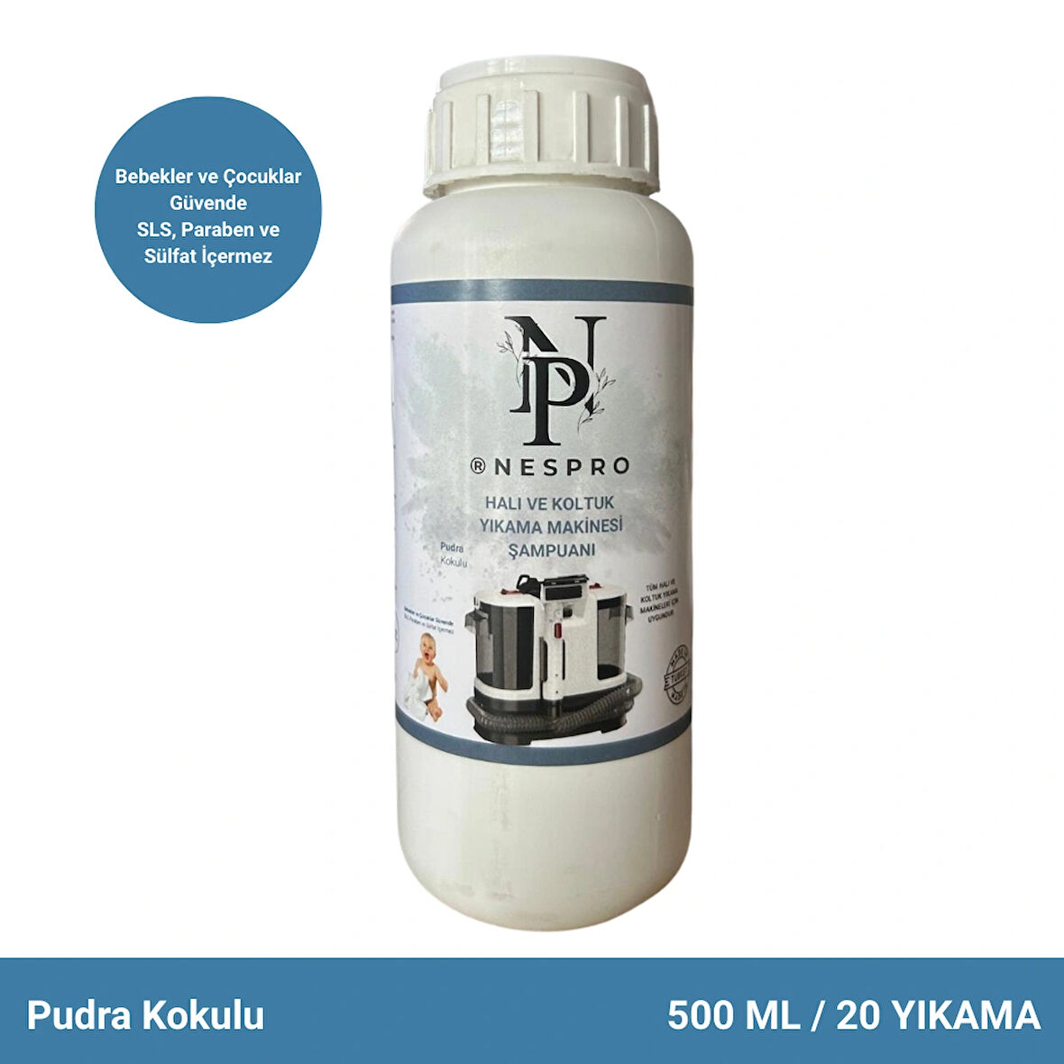 Nespro Halı ve Koltuk Yıkama Makinesi Şampuanı/Deterjanı - Pudra Kokulu Köpüksüz 500 Ml