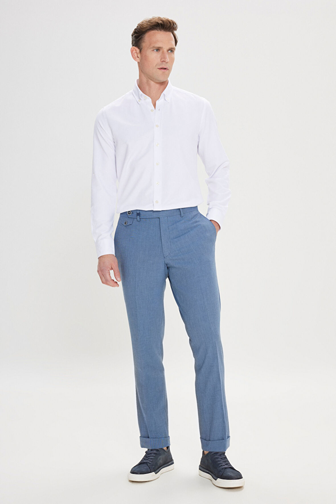 Slim Fit Dar Kesim Desenli Yünlü Yan Cepli Pantolon