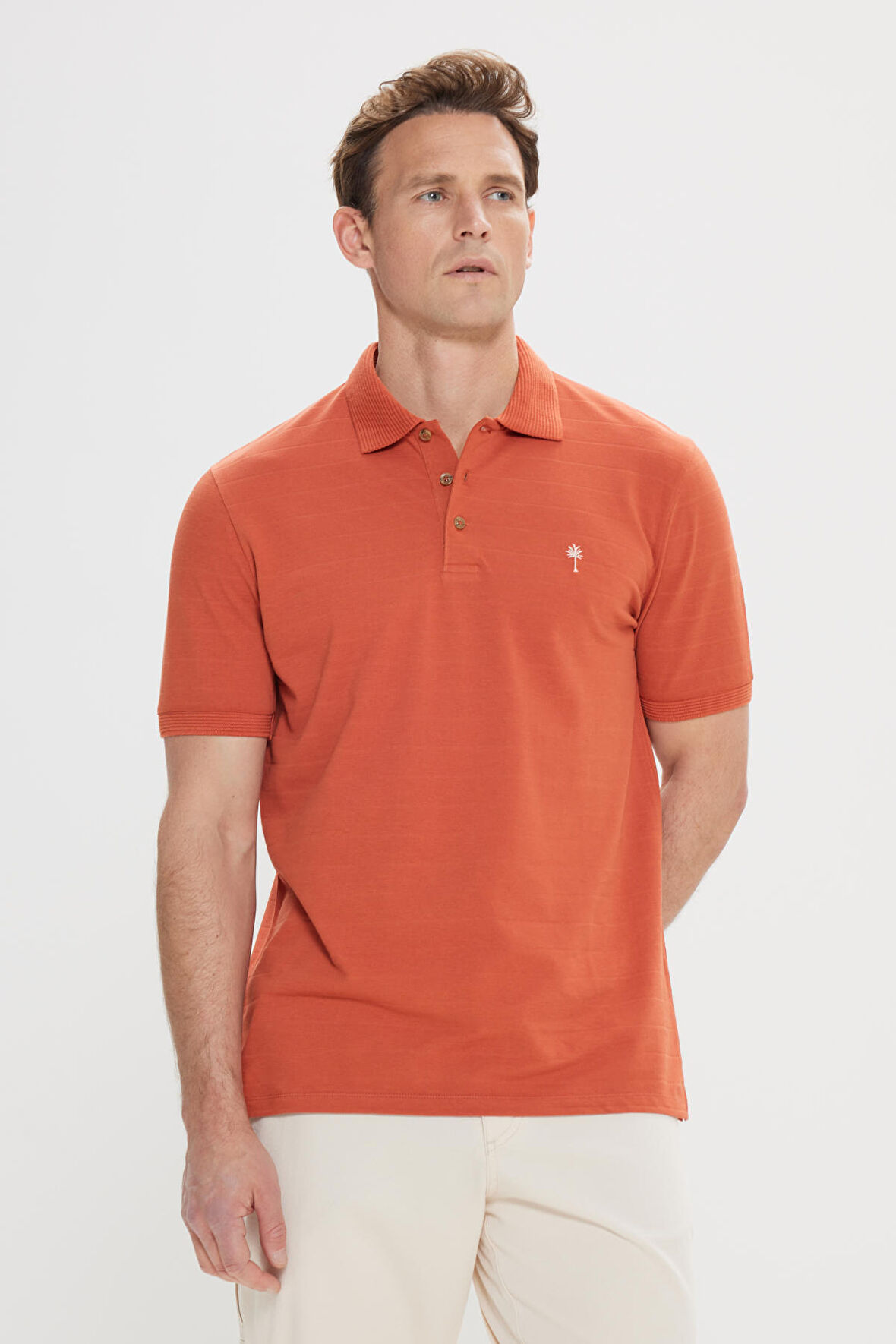 Slim Fit Dar Kesim %100 Pamuk Jakarlı Polo Yaka Tişört