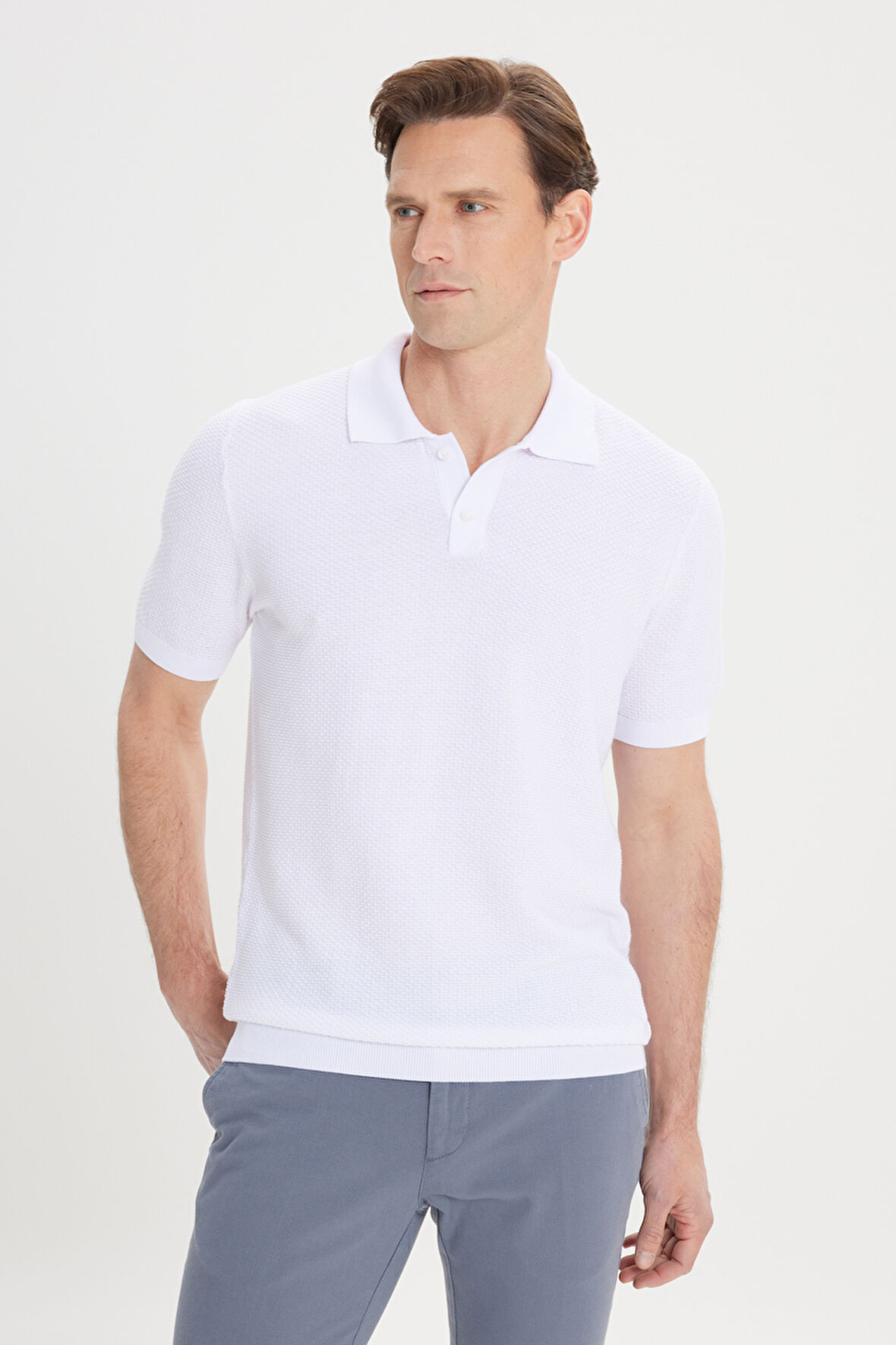 Standart Fit Normal Kesim %100 Pamuklu Jakarlı Polo Yaka Triko Tişört