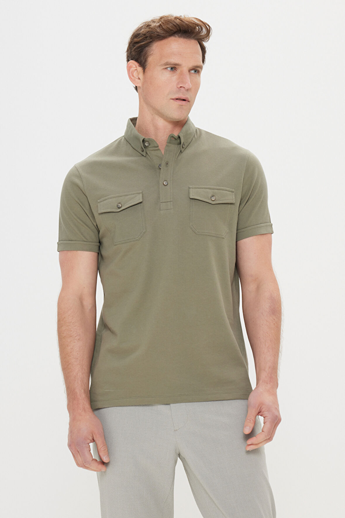 Slim Fit Dar Kesim %100 Pamuk Polo Yaka Tişört