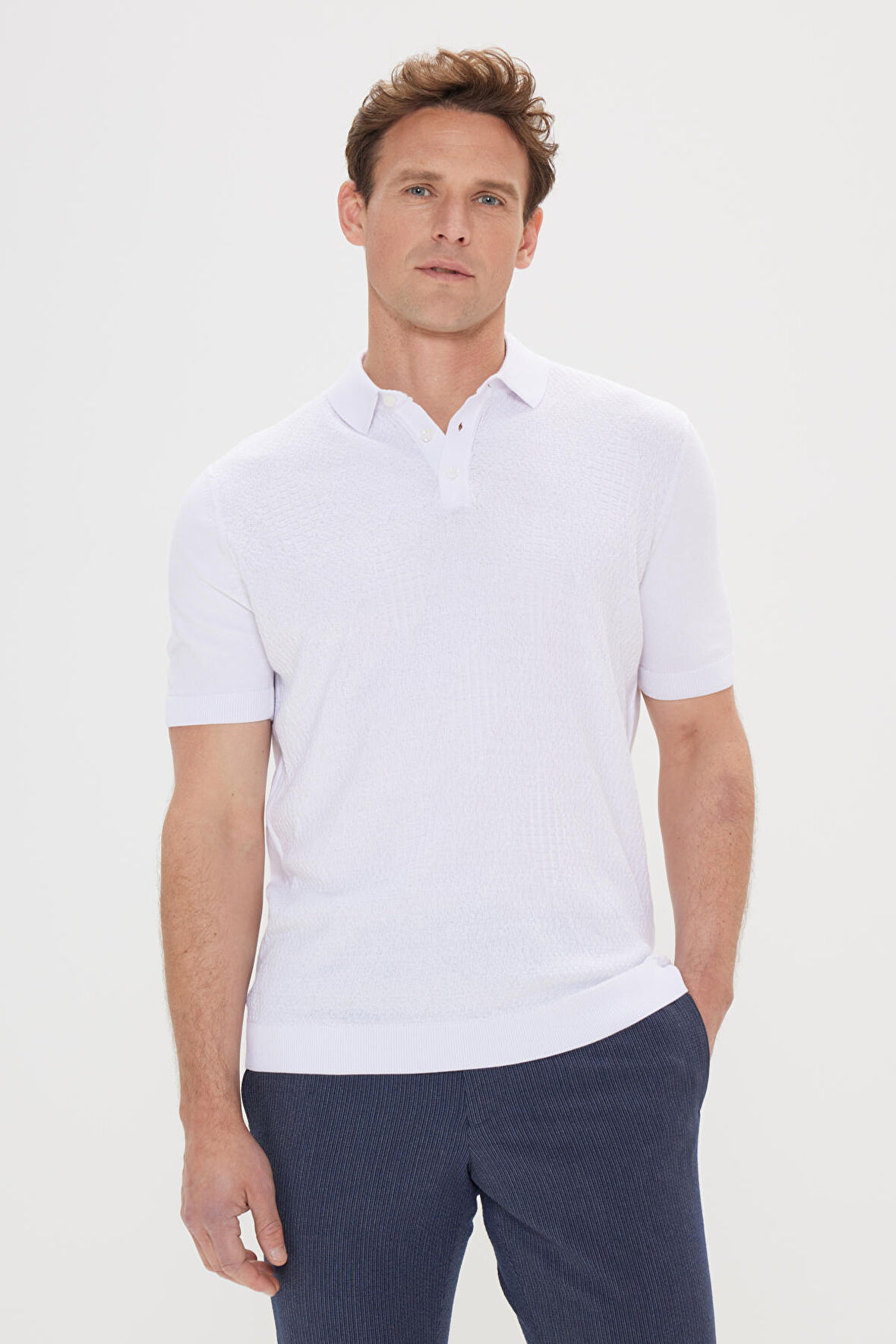 Standart Fit Normal Kesim %100 Pamuk Armürlü Polo Yaka Triko Tişört