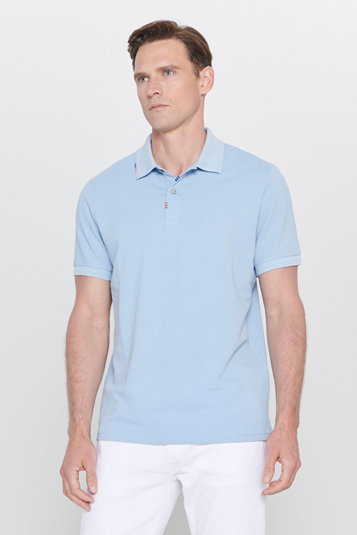 Slim Fit Dar Kesim Polo Yaka Baskılı Pamuklu Tişört