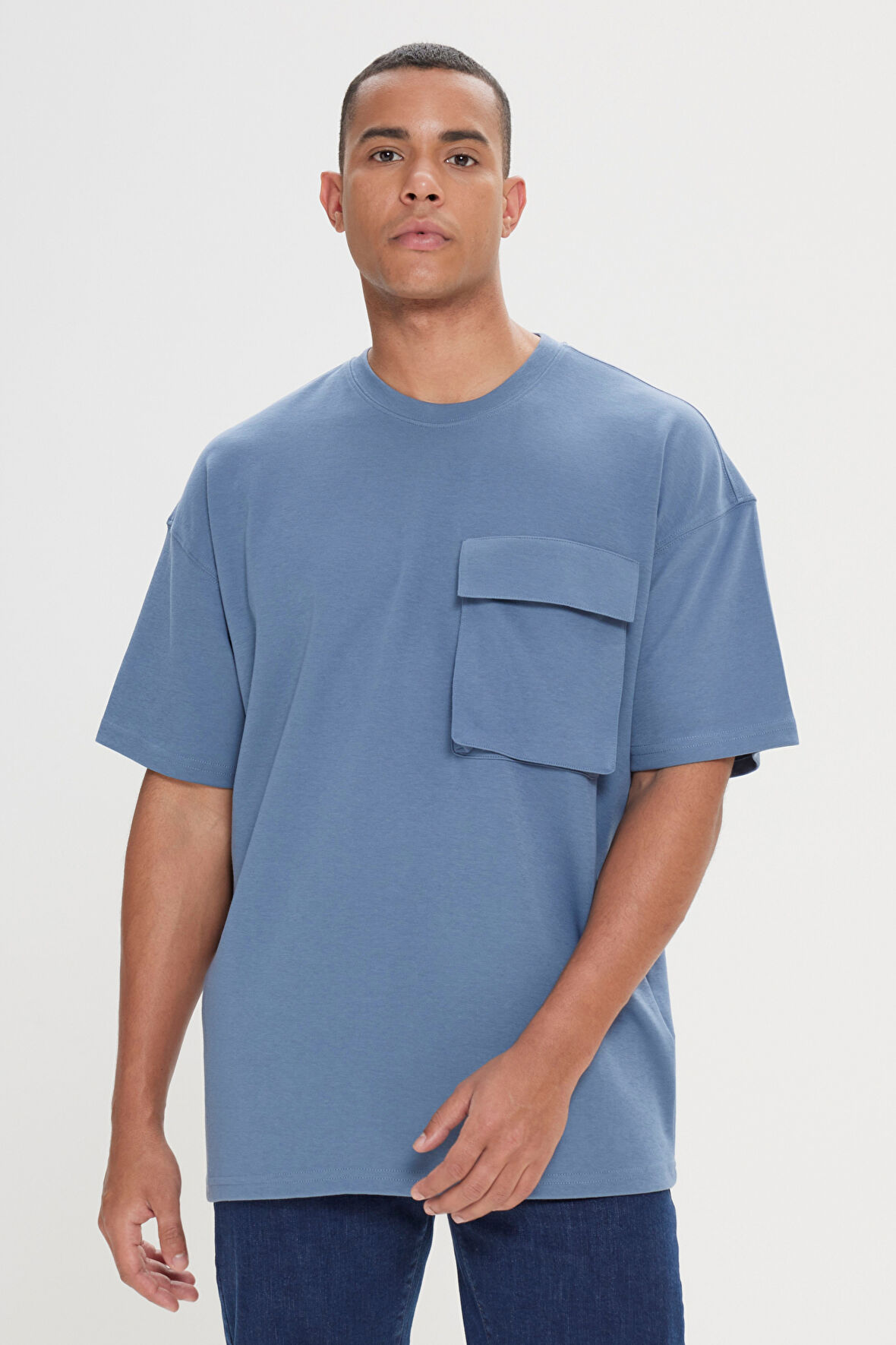 Oversize Fit Bol Kesim Pamuklu Baskılı Bisiklet Yaka Tişört