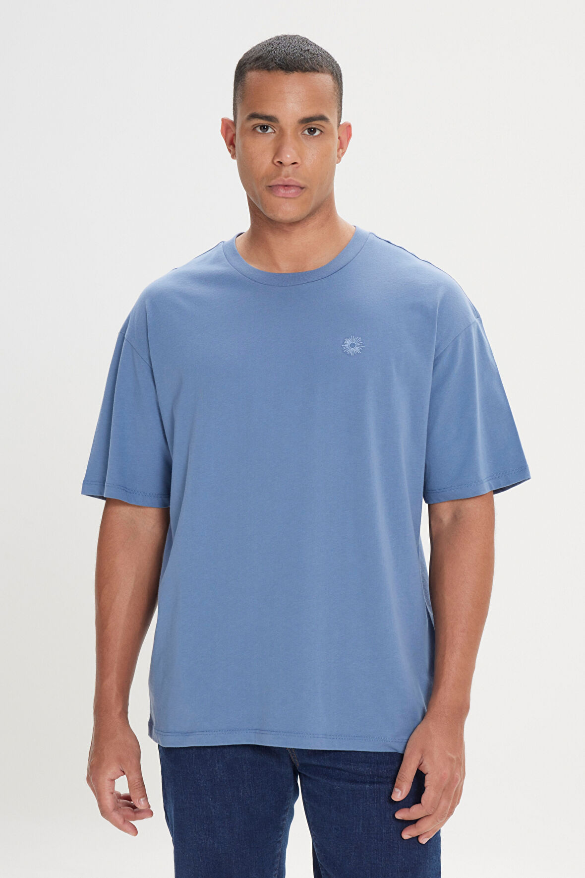 Loose Fit Bol Kesim %100 Pamuk Baskılı Bisiklet Yaka Tişört