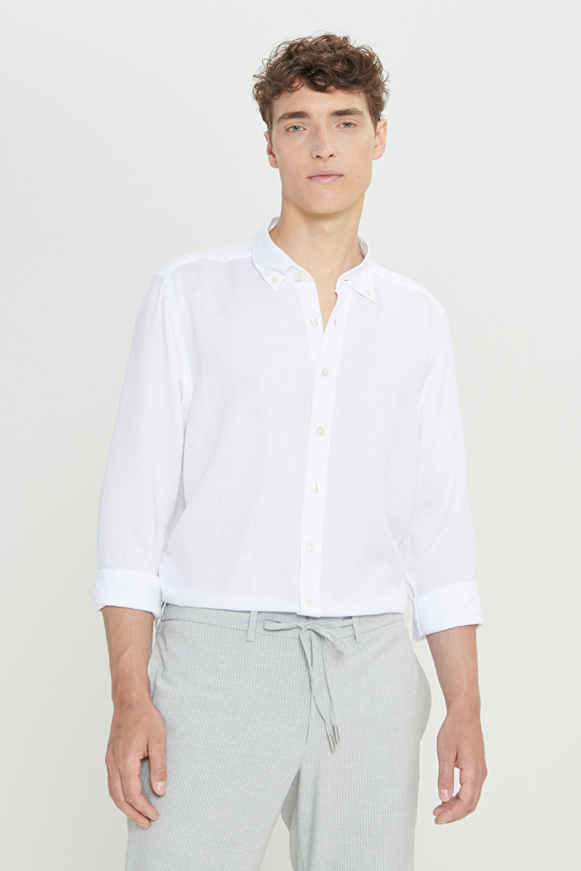 Slim Fit Dar Kesim Klasik Yaka Kareli Pamuklu Gömlek