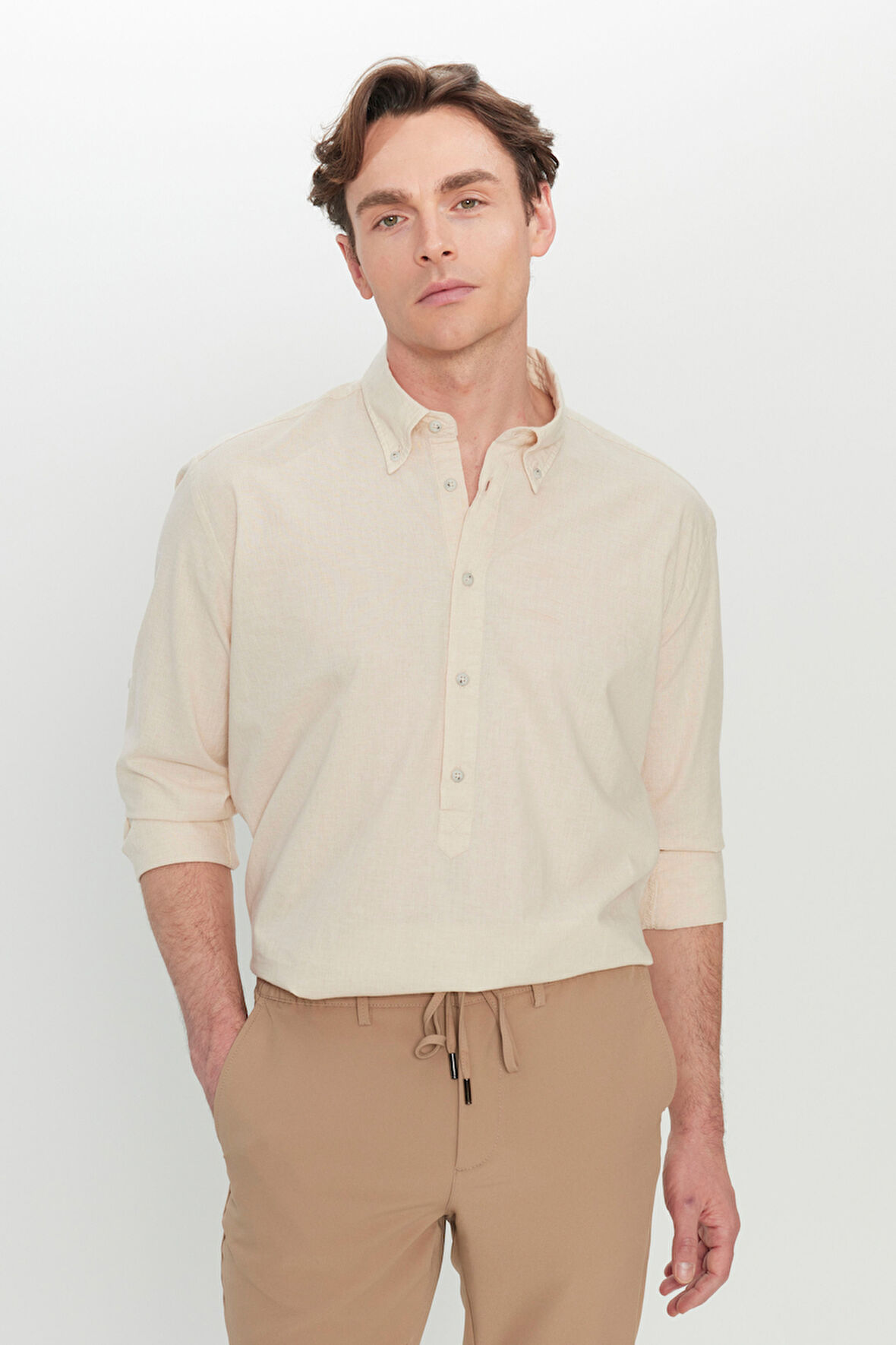 Oversize Bol Kesim Düğmeli Yaka %100 Pamuk Gömlek